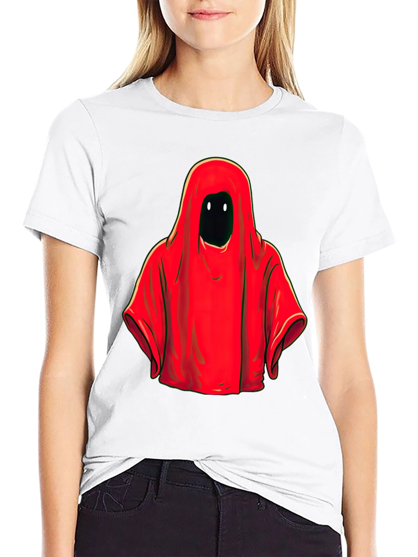 Red Hooded Figure Graphic Tee - Unisex Black T-Shirt