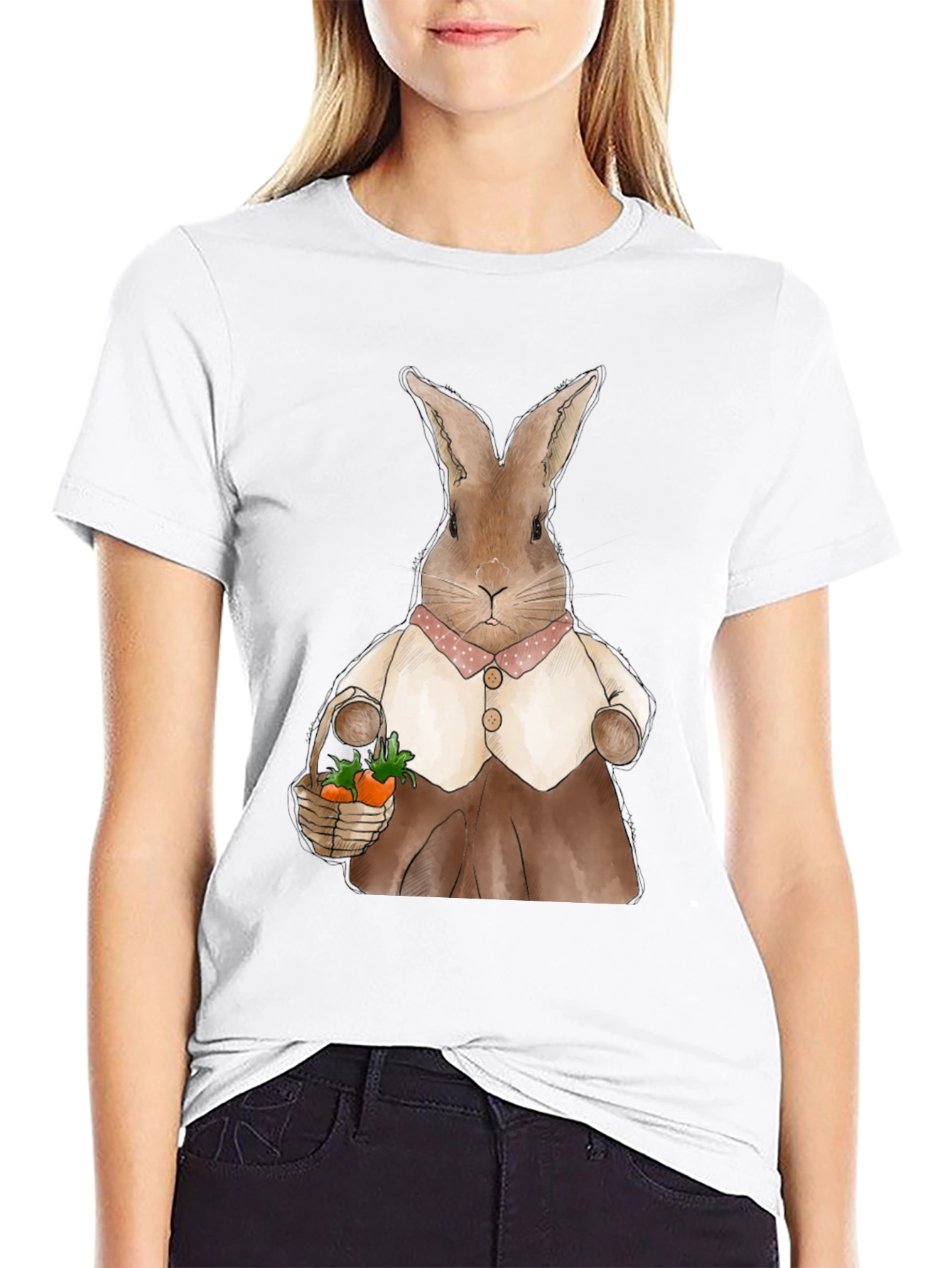 Cute Bunny Carrot Basket Graphic T-Shirt