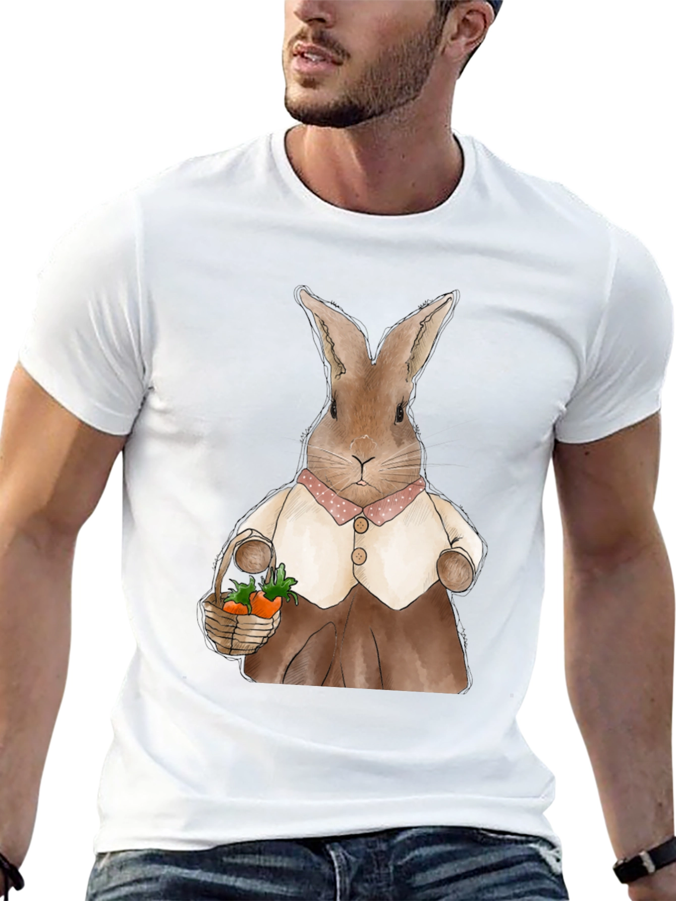 Cute Bunny Carrot Basket Graphic T-Shirt
