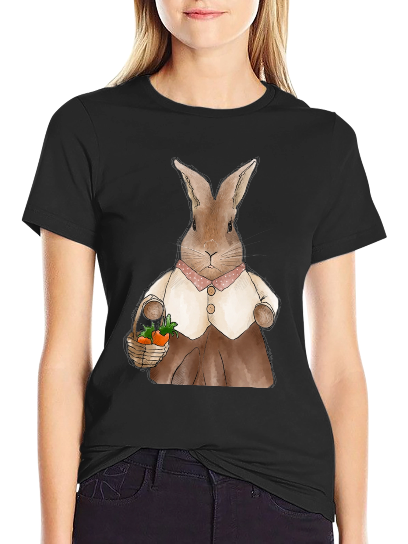Cute Bunny Carrot Basket Graphic T-Shirt