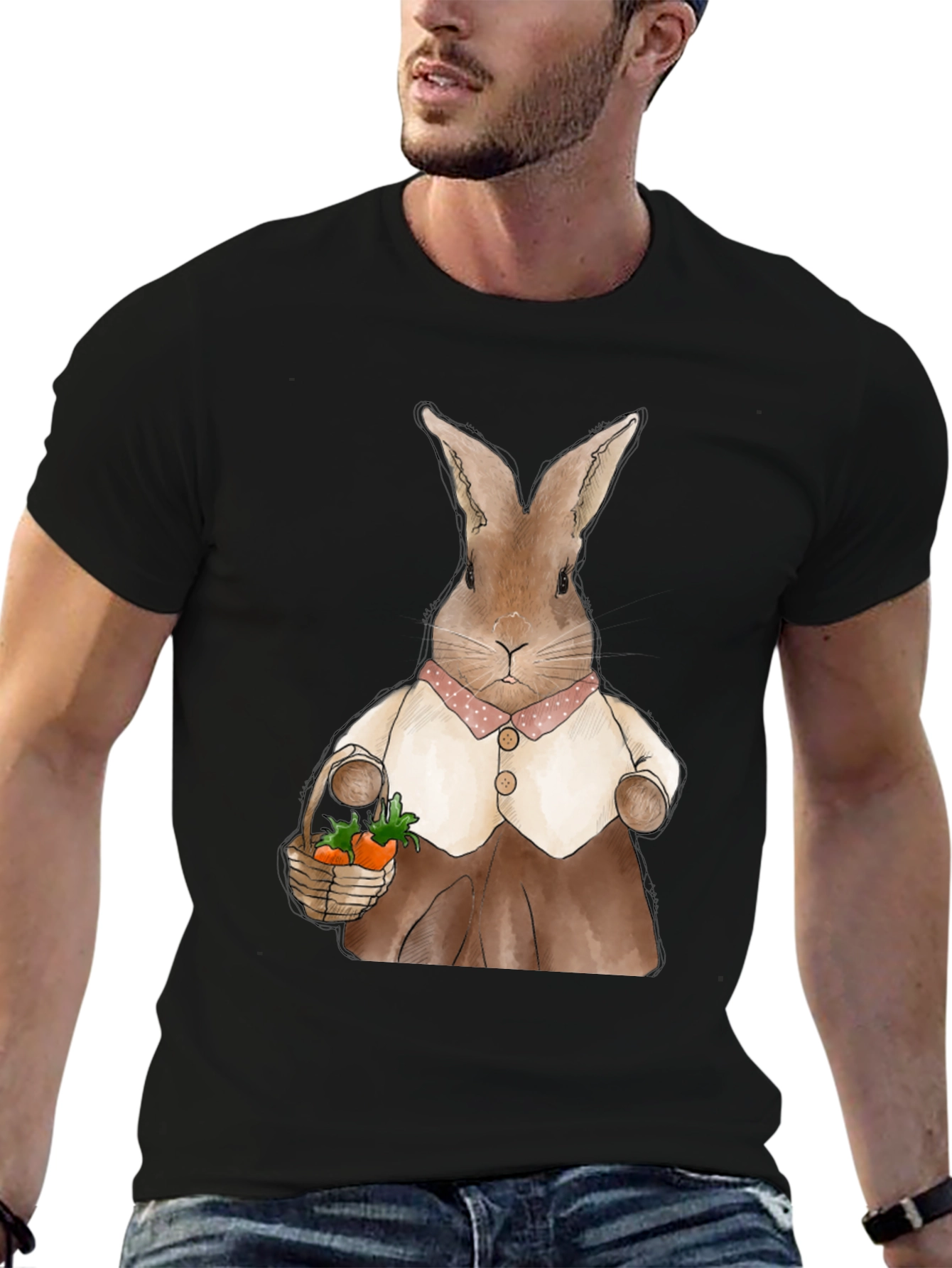 Cute Bunny Carrot Basket Graphic T-Shirt