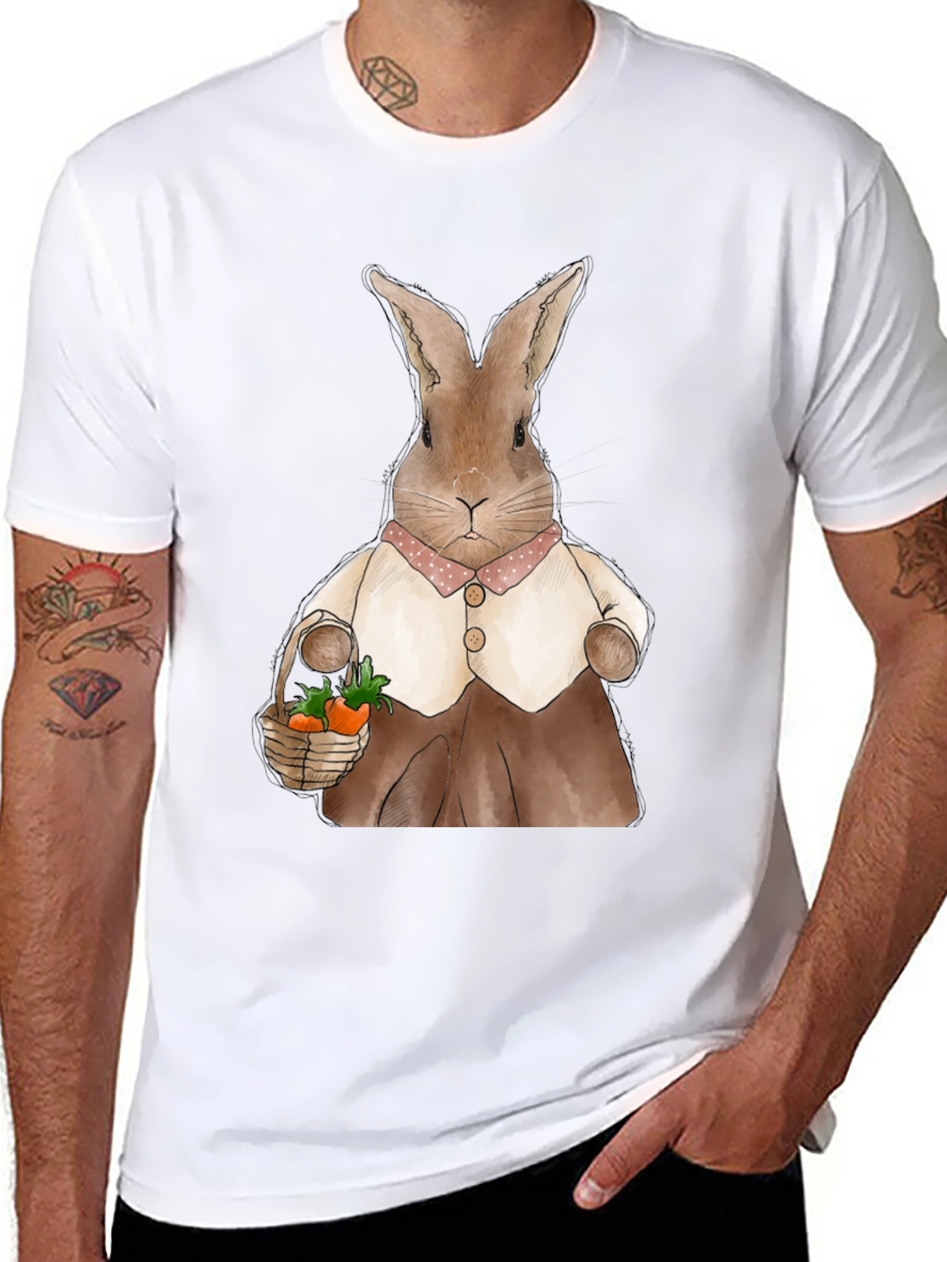 Cute Bunny Carrot Basket Graphic T-Shirt