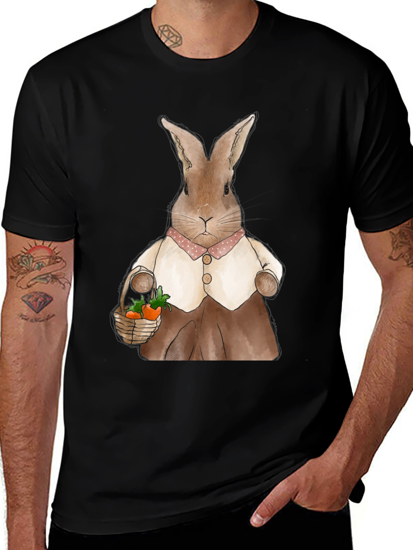 Cute Bunny Carrot Basket Graphic T-Shirt