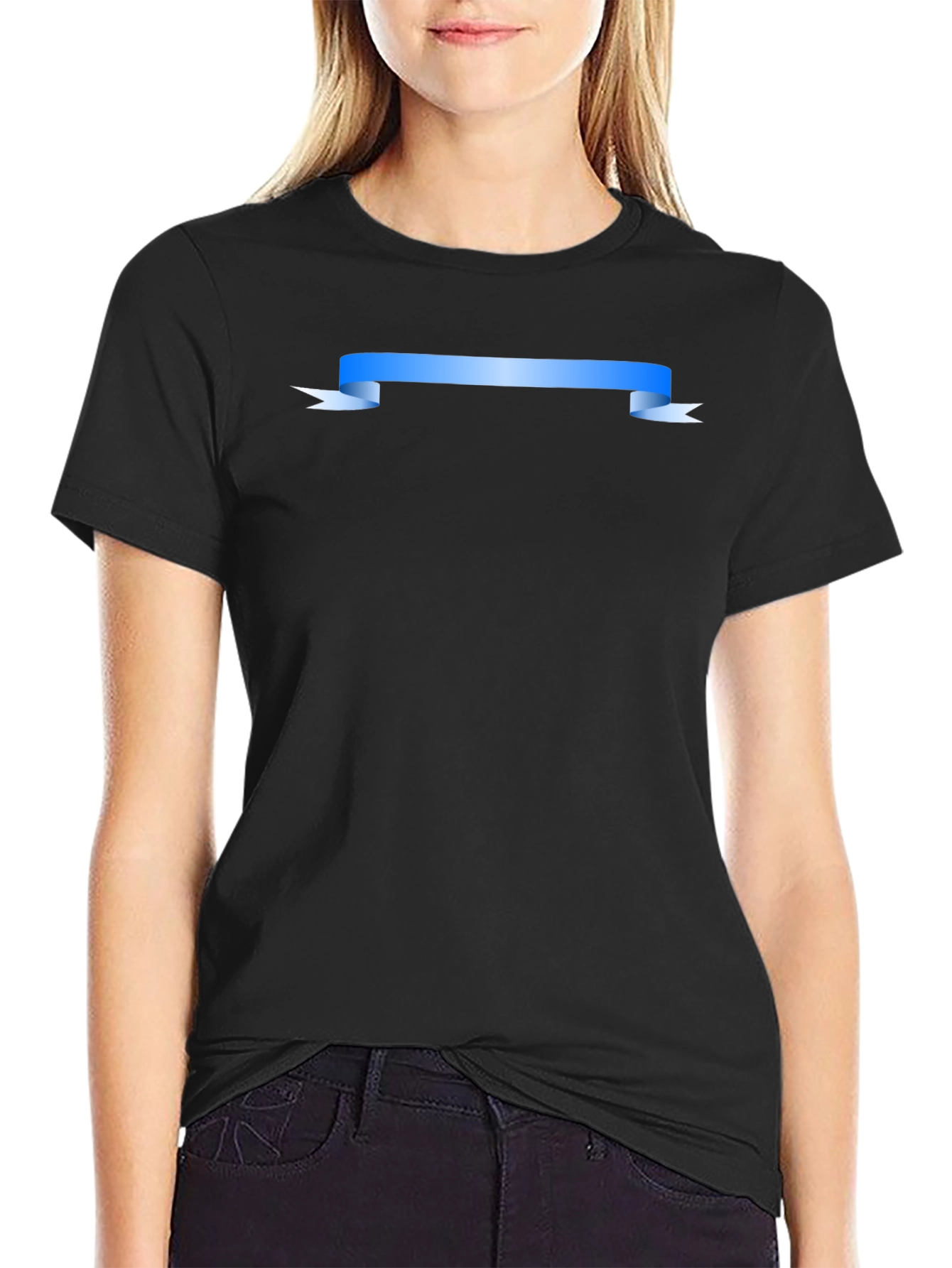 Mens Black Graphic T-Shirt with Blue Ribbon Design