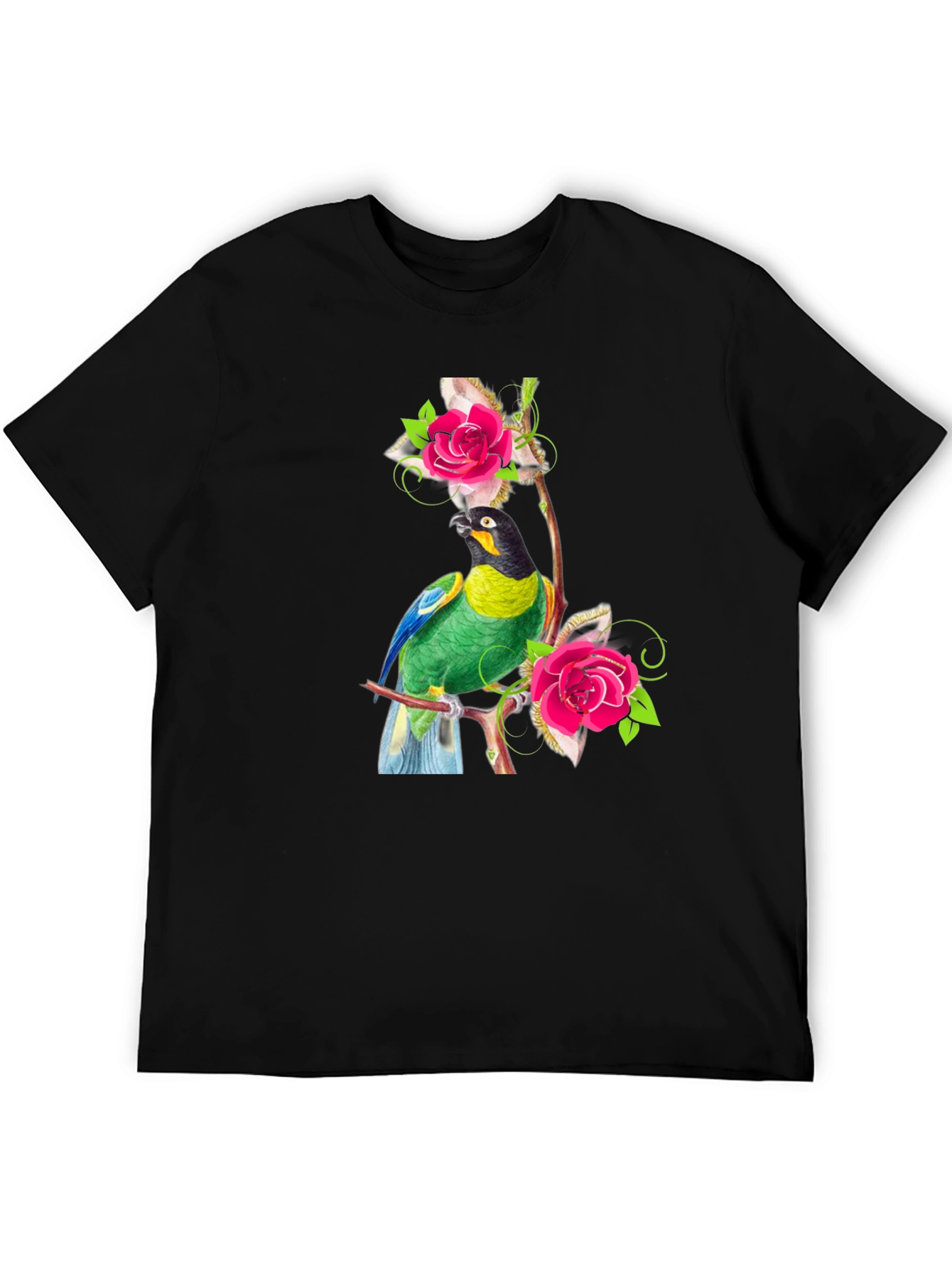 Parrot & Rose Graphic Tee - Mens Black T-Shirt