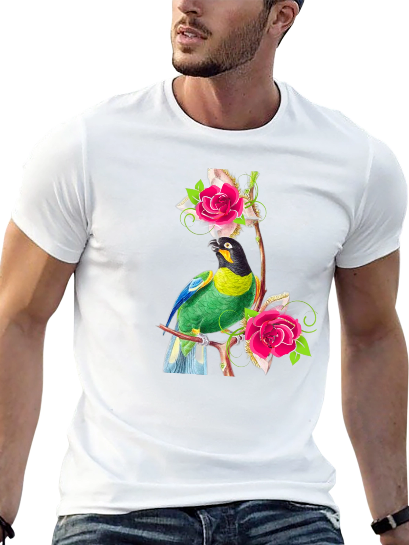 Parrot & Rose Graphic Tee - Mens Black T-Shirt