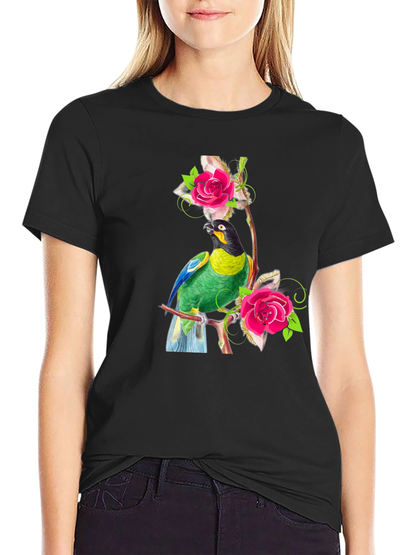 Parrot & Rose Graphic Tee - Mens Black T-Shirt