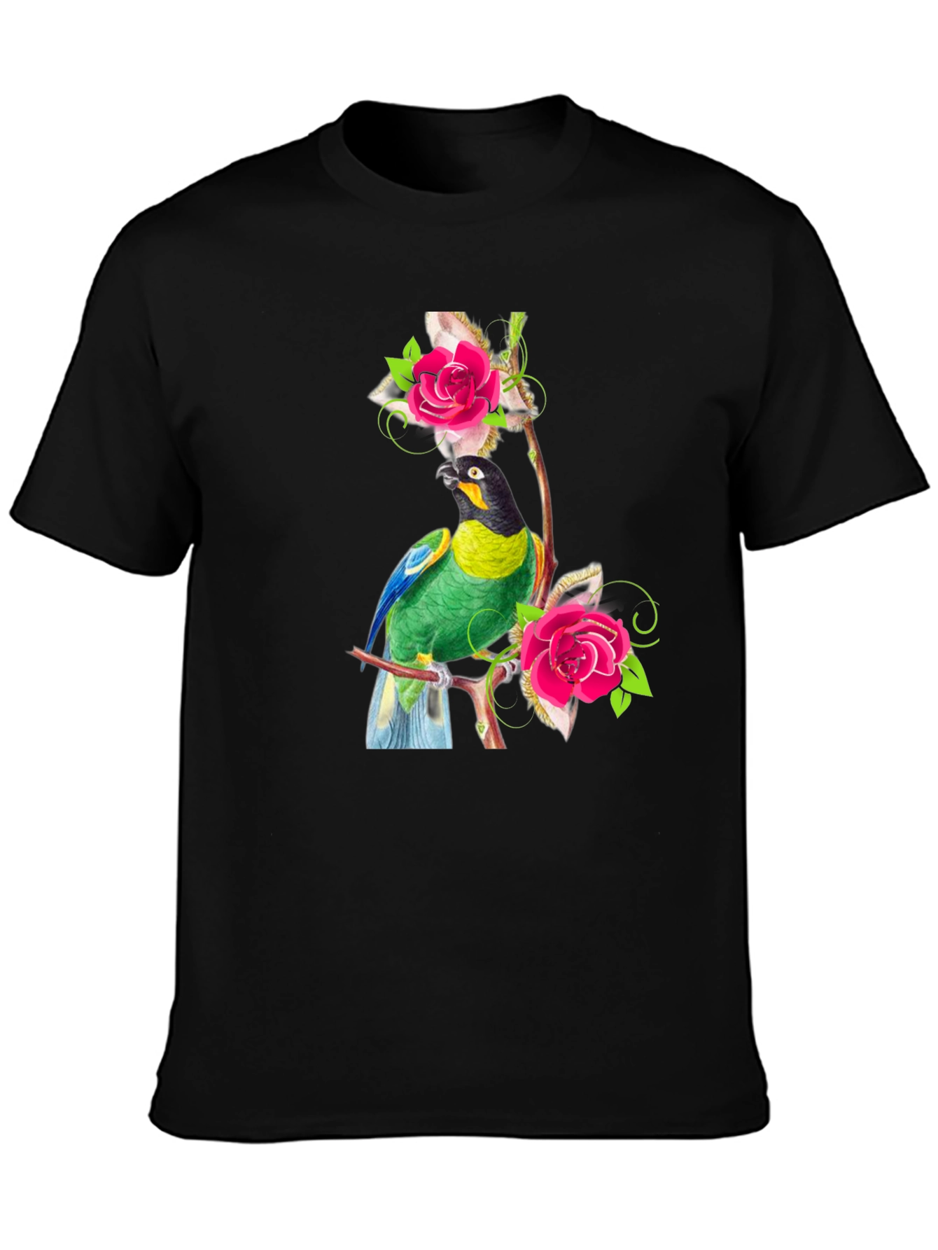 Parrot & Rose Graphic Tee - Mens Black T-Shirt