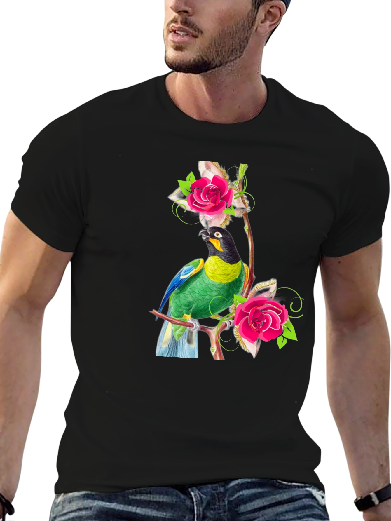 Parrot & Rose Graphic Tee - Mens Black T-Shirt