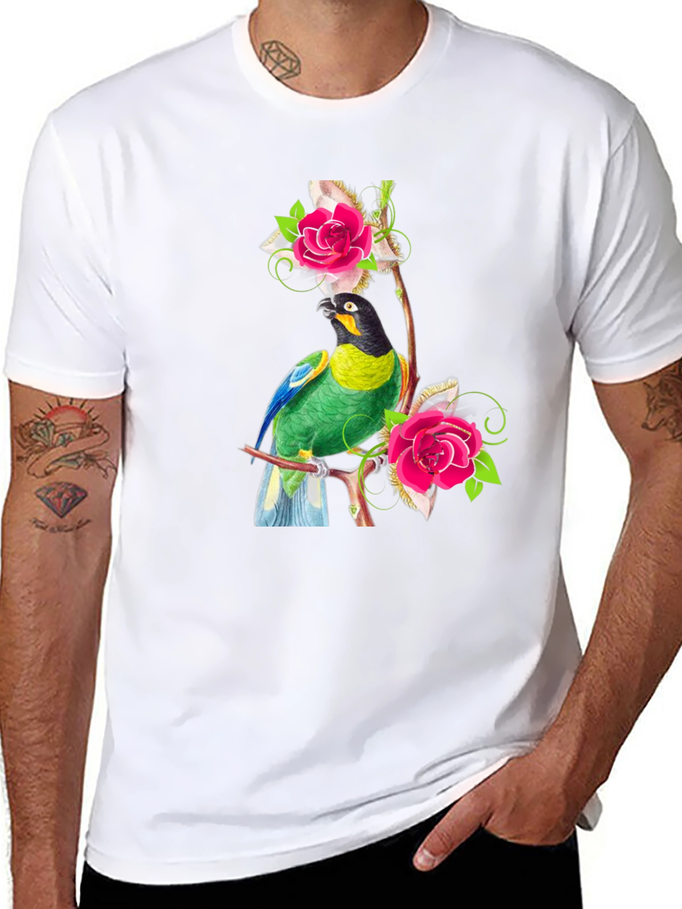 Parrot & Rose Graphic Tee - Mens Black T-Shirt