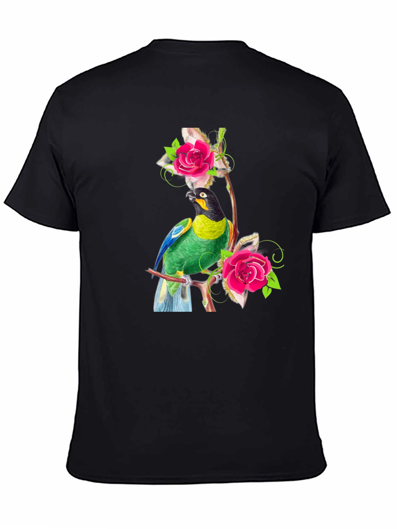 Parrot & Rose Graphic Tee - Mens Black T-Shirt