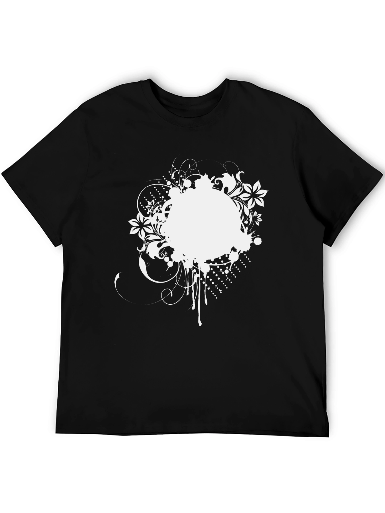 Black Tee with White Floral Splatter Design