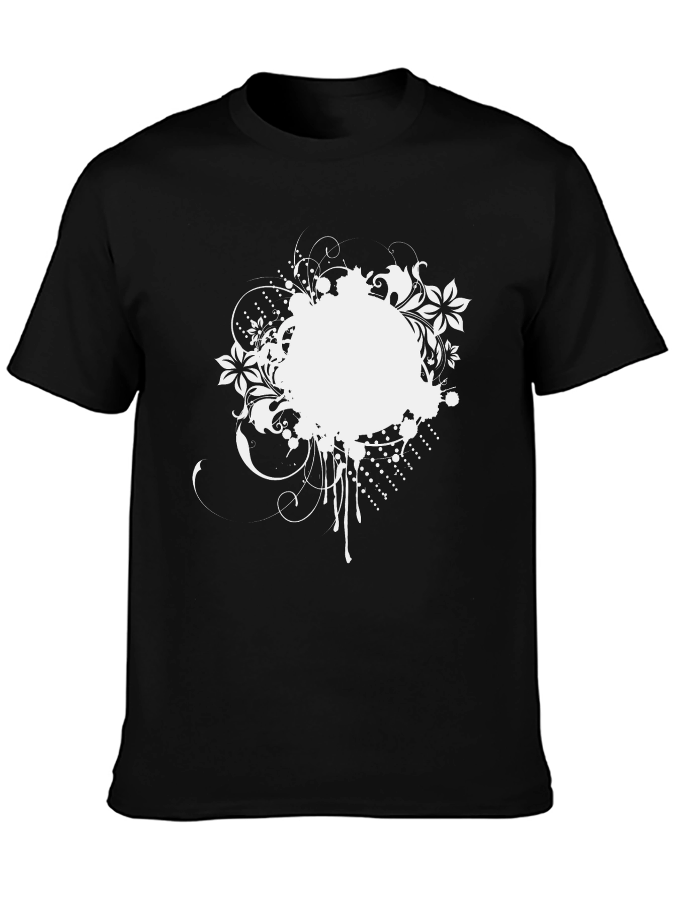 Black Tee with White Floral Splatter Design