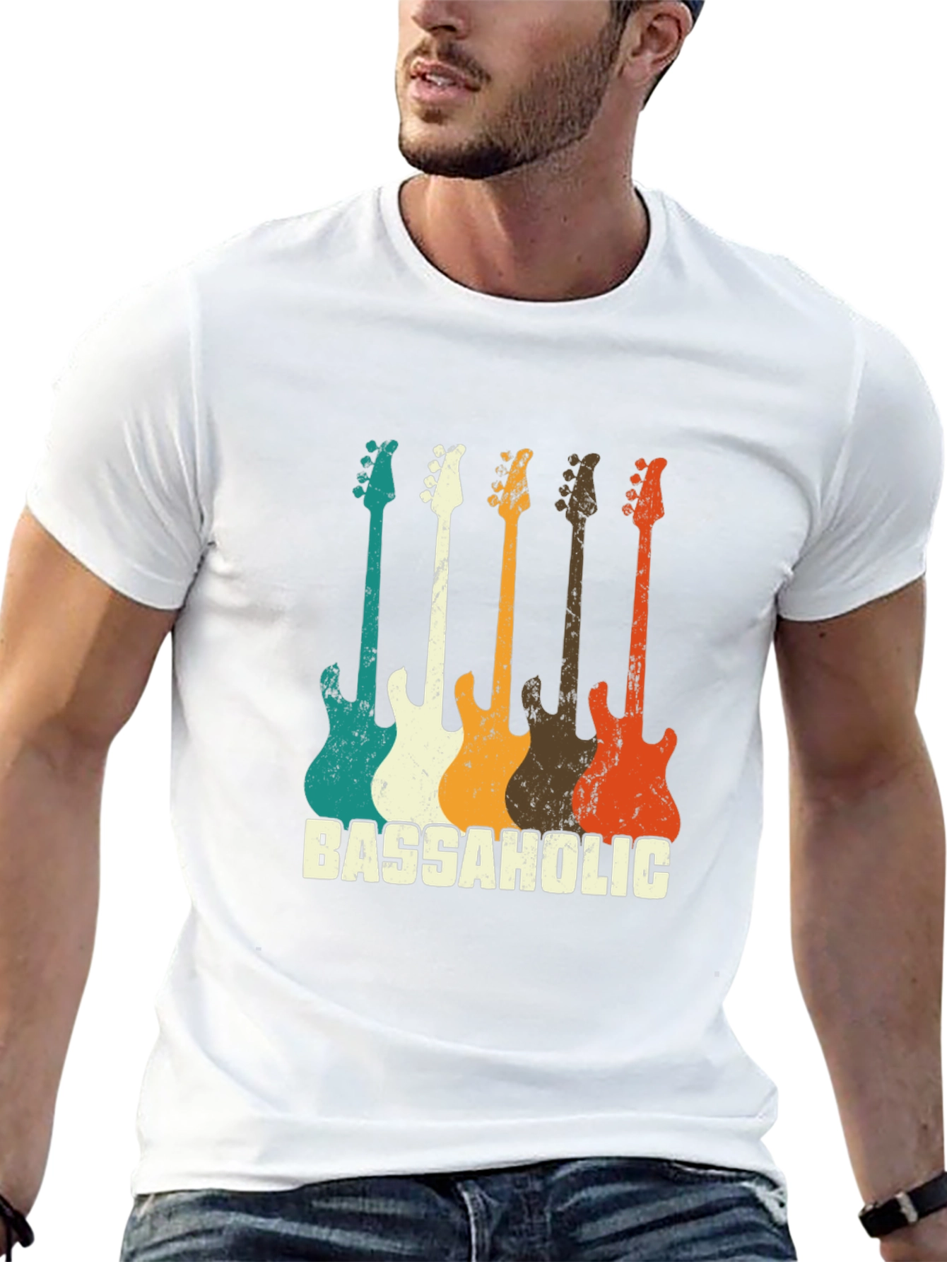 Bassaholic Retro Guitar T-Shirt - Music Lover Tee