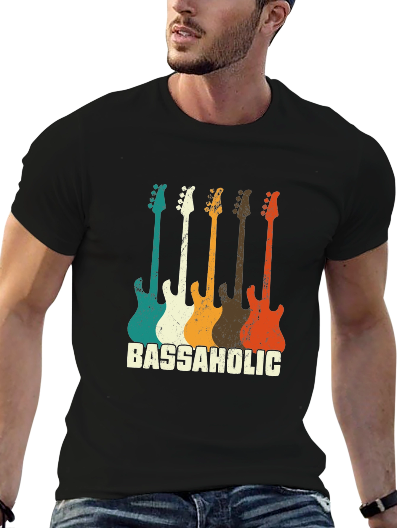Bassaholic Retro Guitar T-Shirt - Music Lover Tee