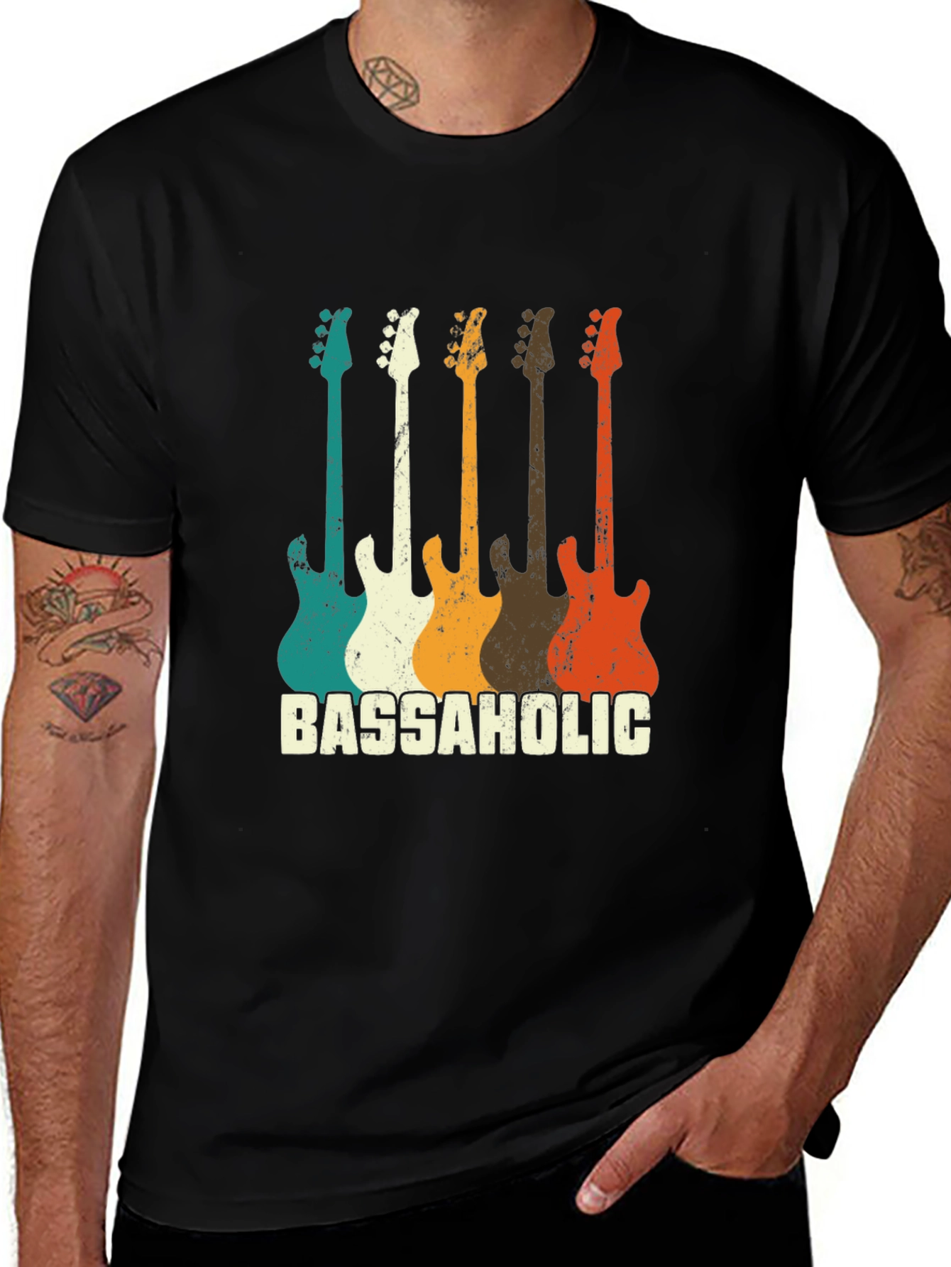 Bassaholic Retro Guitar T-Shirt - Music Lover Tee