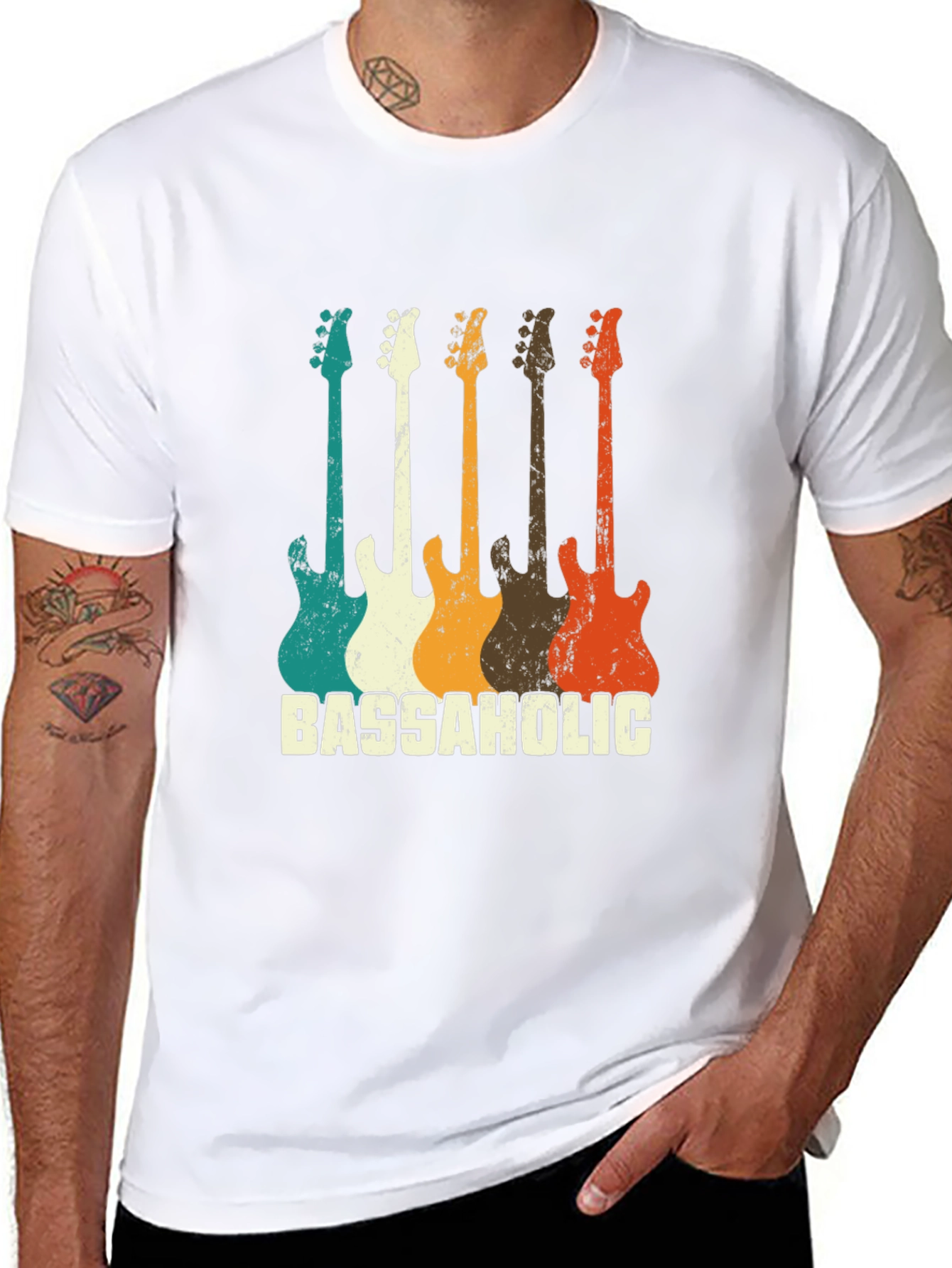 Bassaholic Retro Guitar T-Shirt - Music Lover Tee