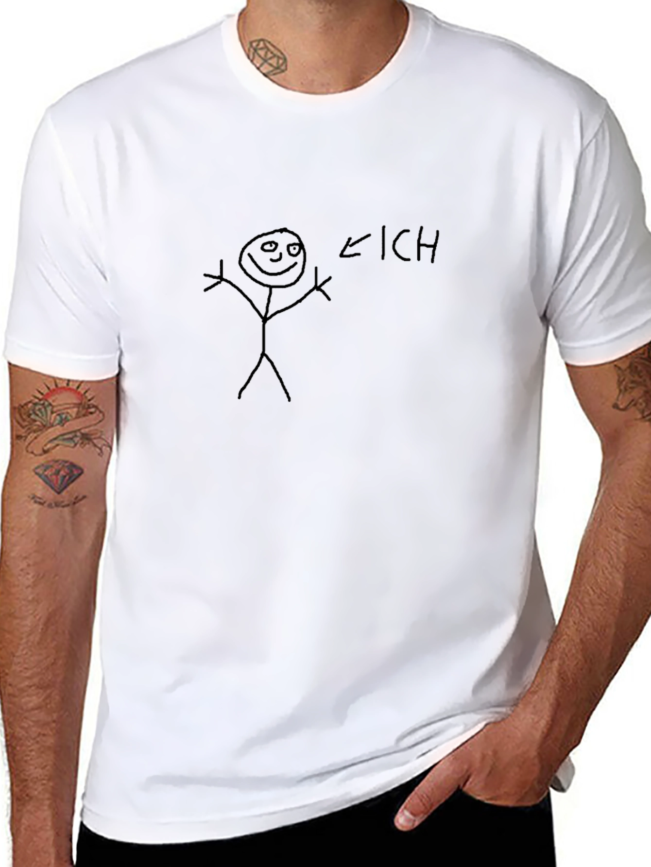 Humorous ICH Stick Figure Black T-Shirt