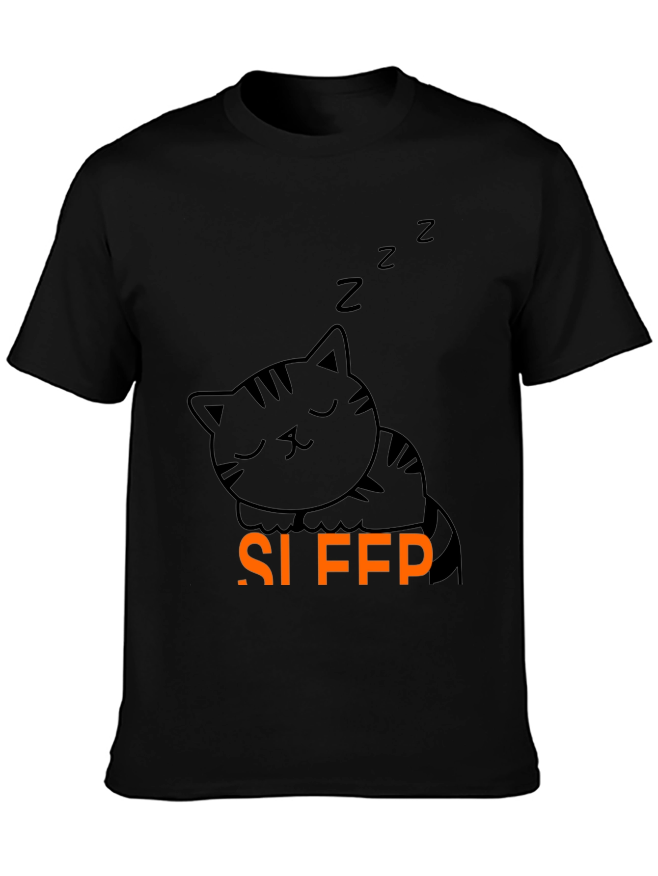 Cute Sleeping Cat Graphic Tee - Black