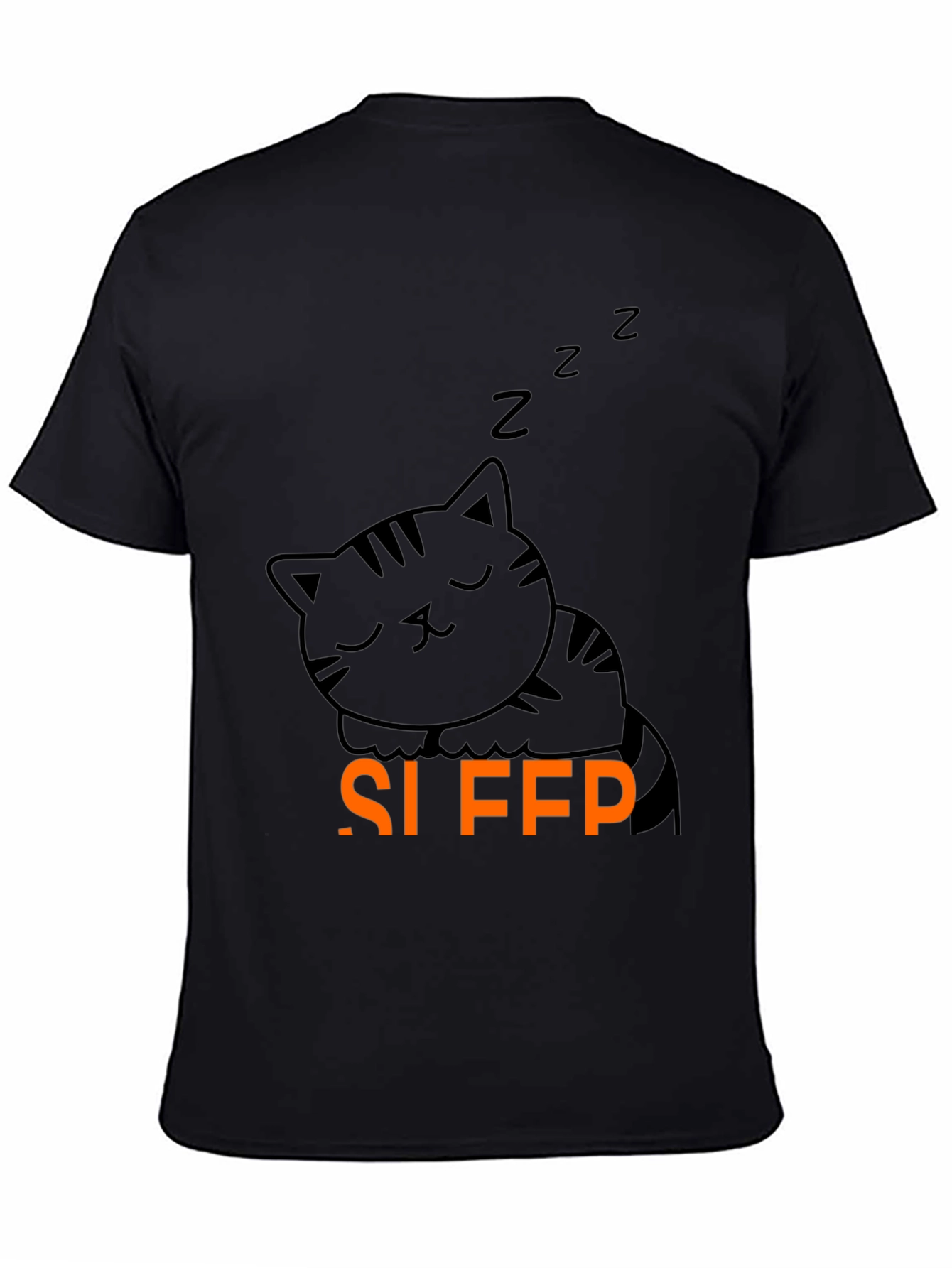 Cute Sleeping Cat Graphic Tee - Black