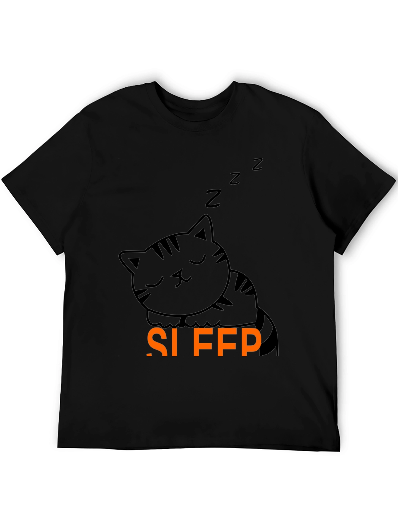 Cute Sleeping Cat Graphic Tee - Black