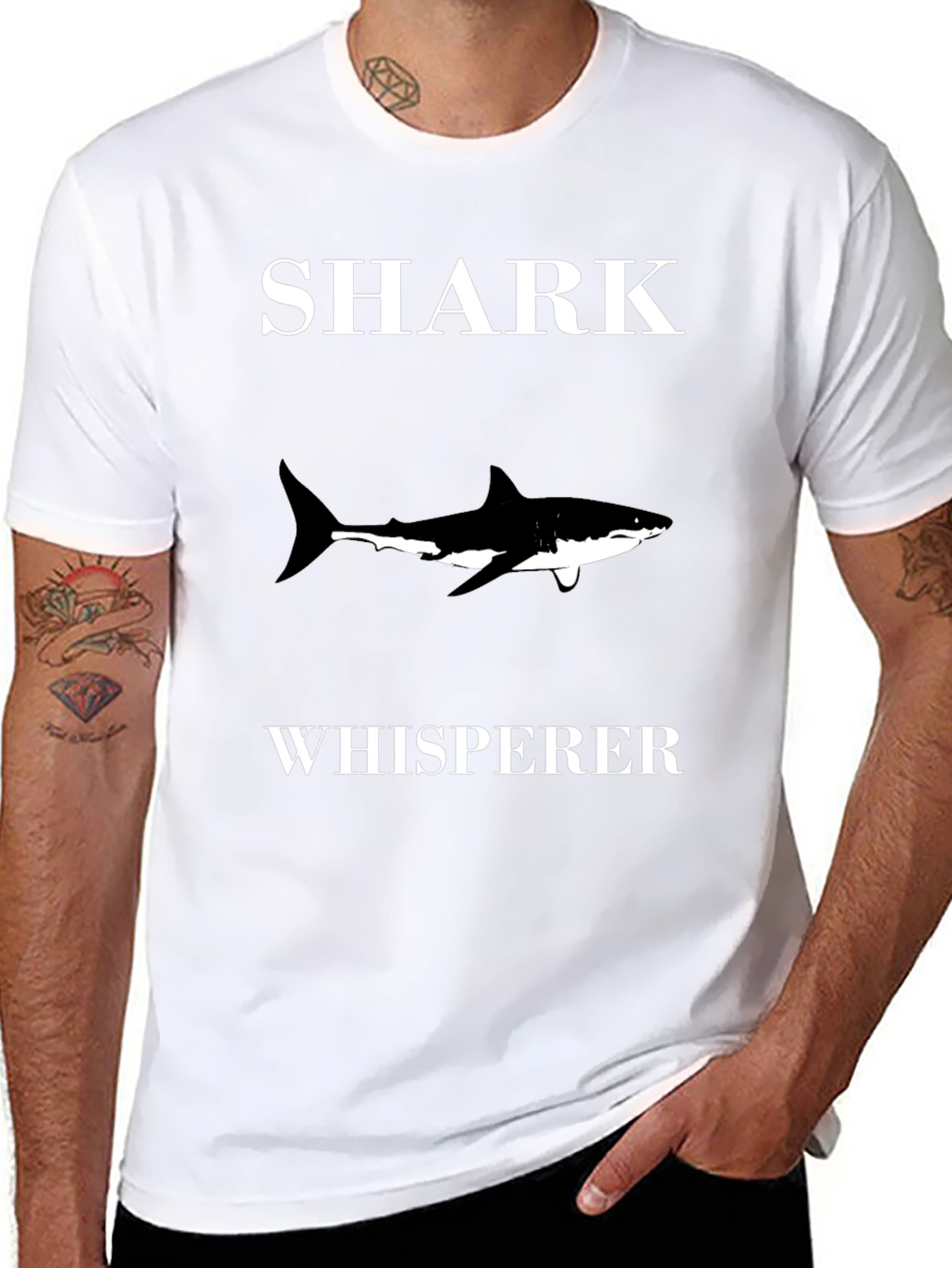 Shark Whisperer Black Cotton Graphic T-Shirt