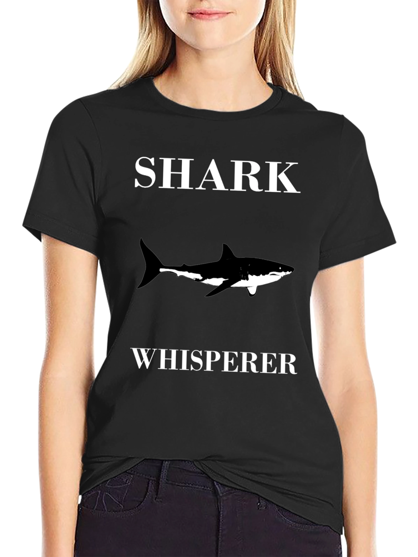 Shark Whisperer Black Cotton Graphic T-Shirt