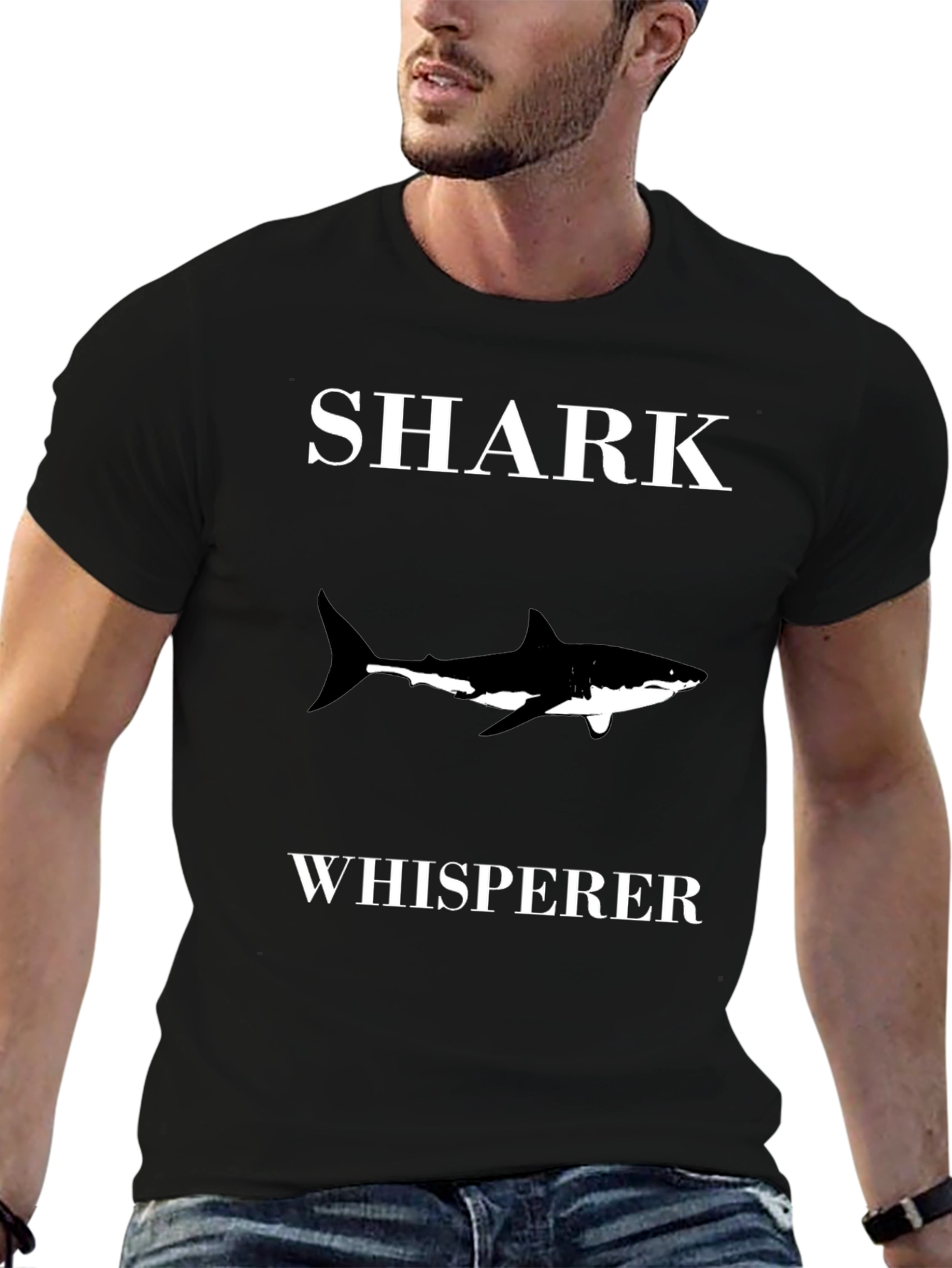 Shark Whisperer Black Cotton Graphic T-Shirt