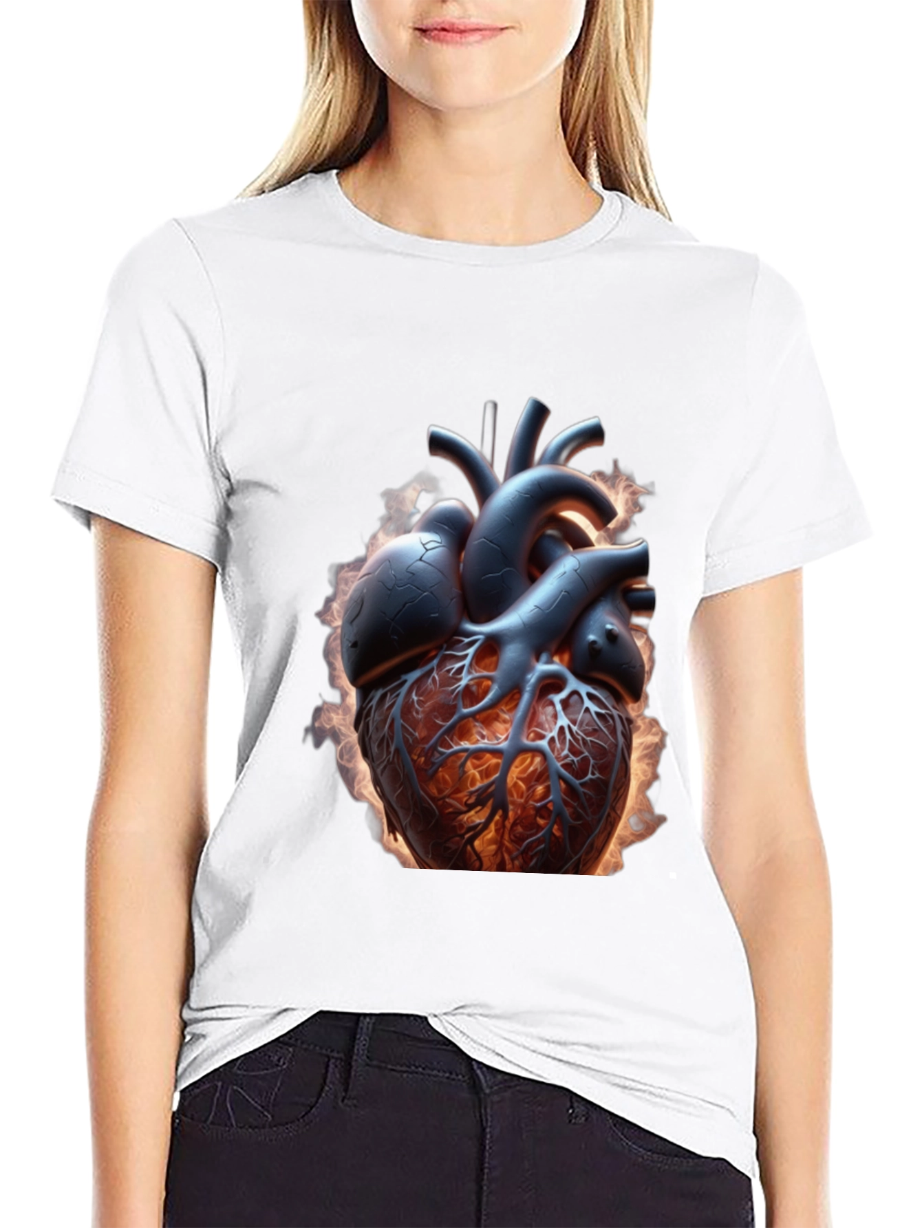 Fiery Heart Graphic Tee - Bold Anatomical Design