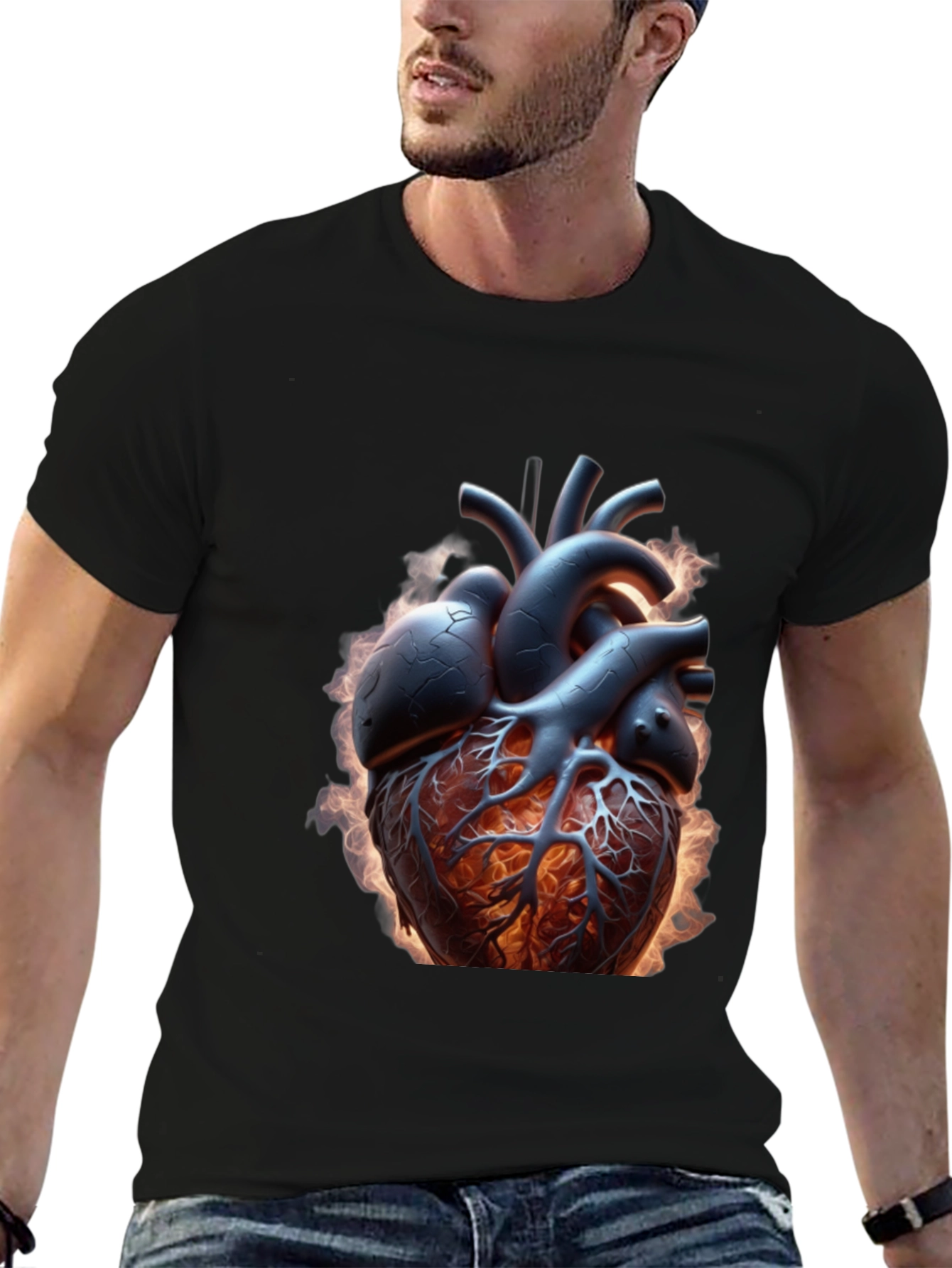 Fiery Heart Graphic Tee - Bold Anatomical Design