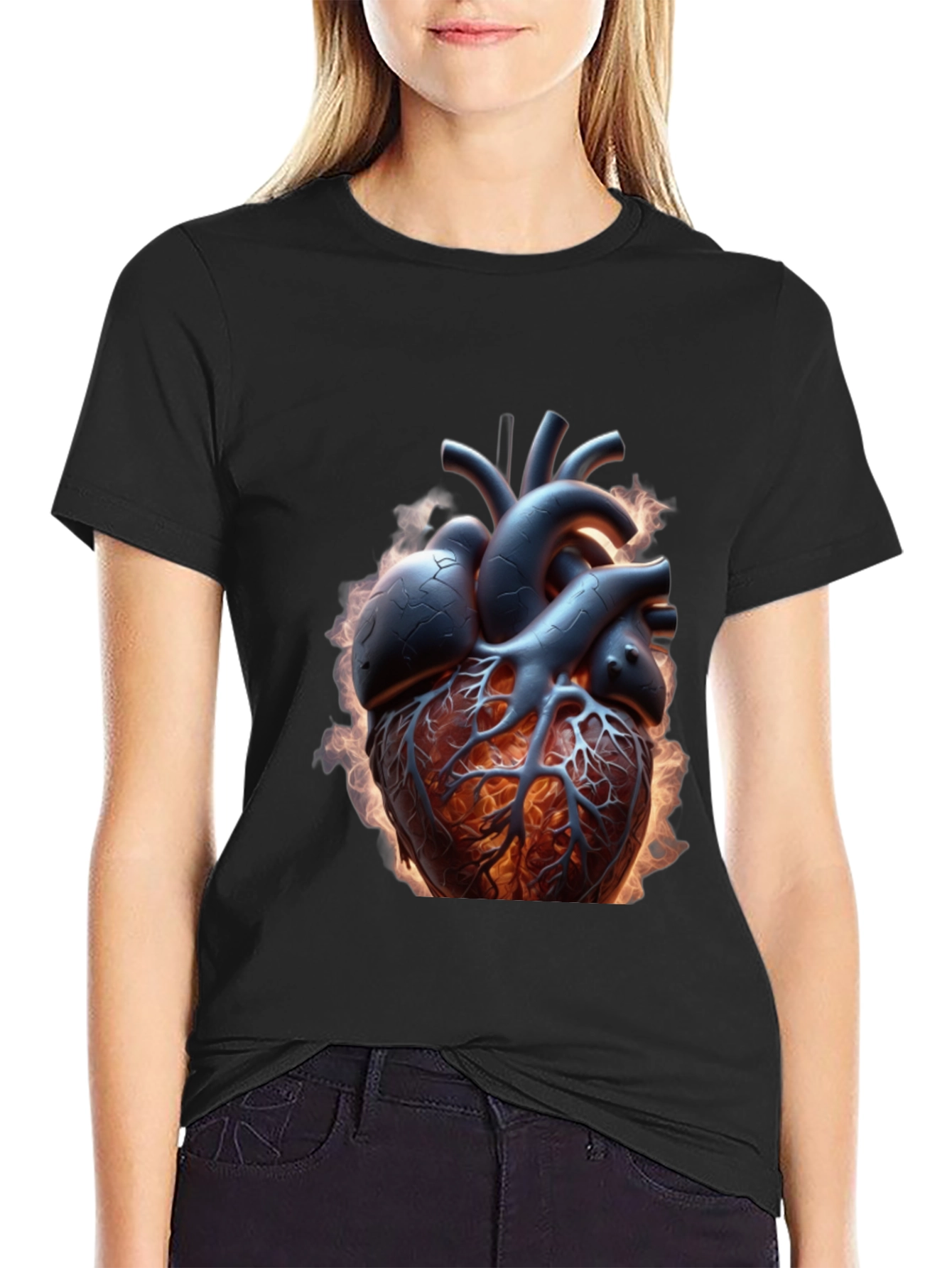 Fiery Heart Graphic Tee - Bold Anatomical Design