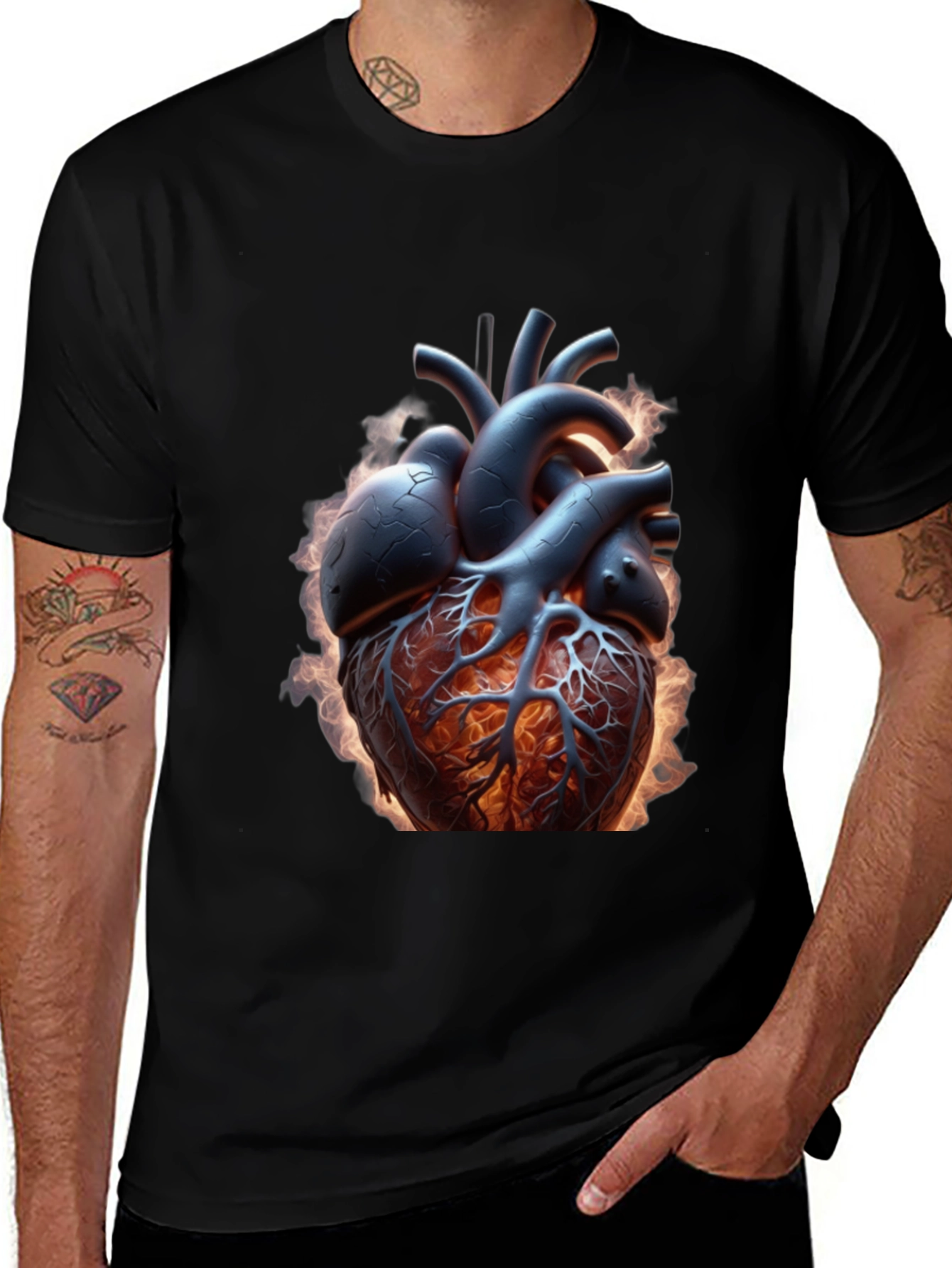 Fiery Heart Graphic Tee - Bold Anatomical Design