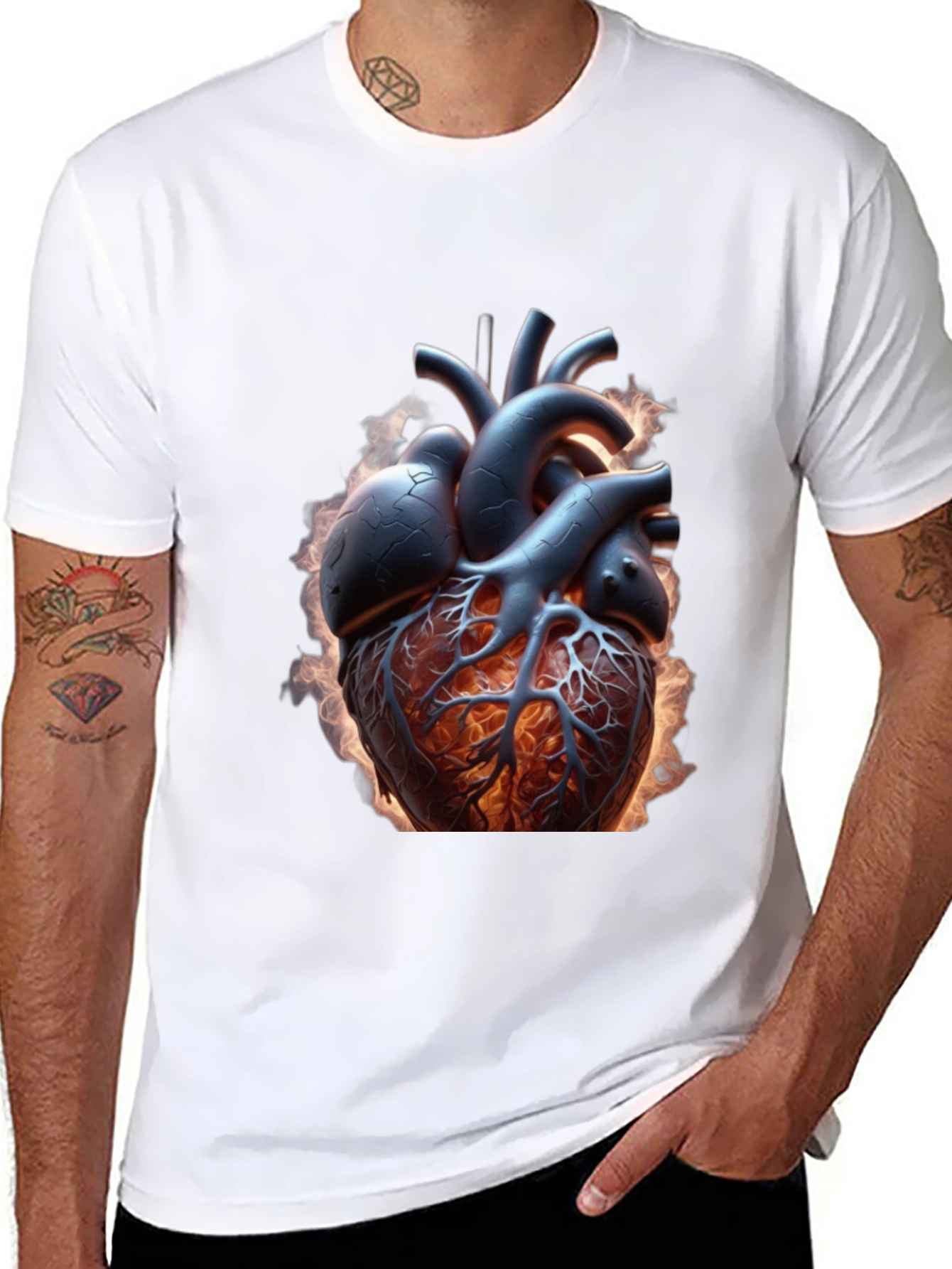Fiery Heart Graphic Tee - Bold Anatomical Design