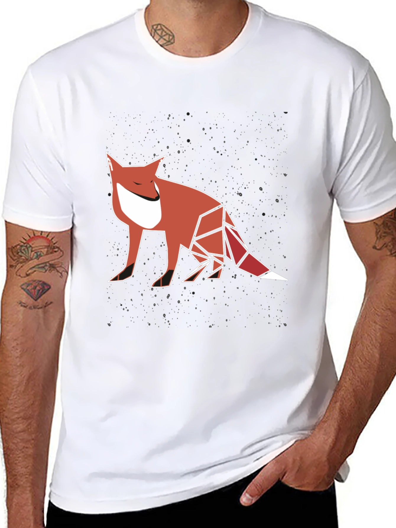 Geometric Fox Graphic Tee - Modern Mens T-Shirt