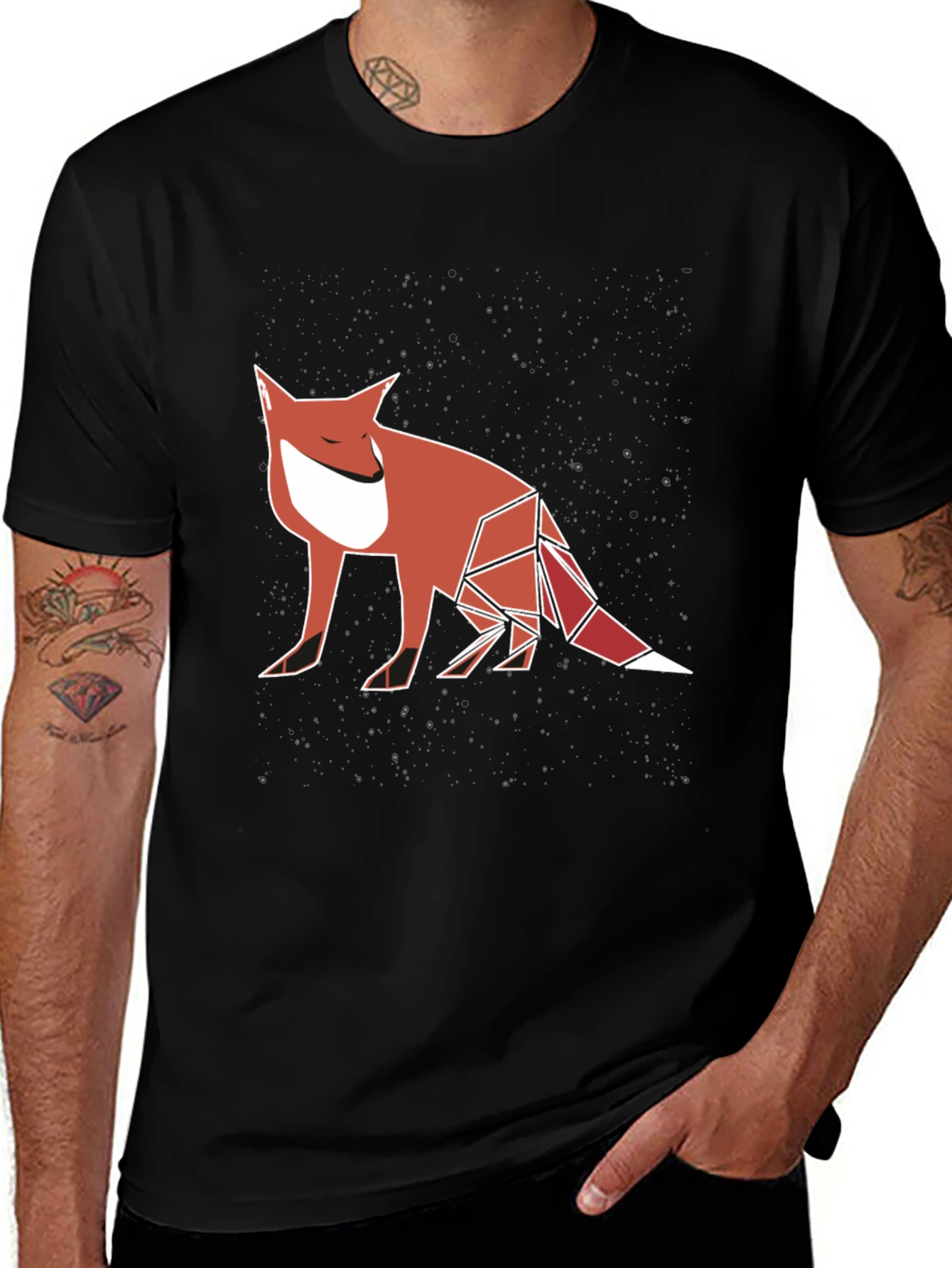 Geometric Fox Graphic Tee - Modern Mens T-Shirt
