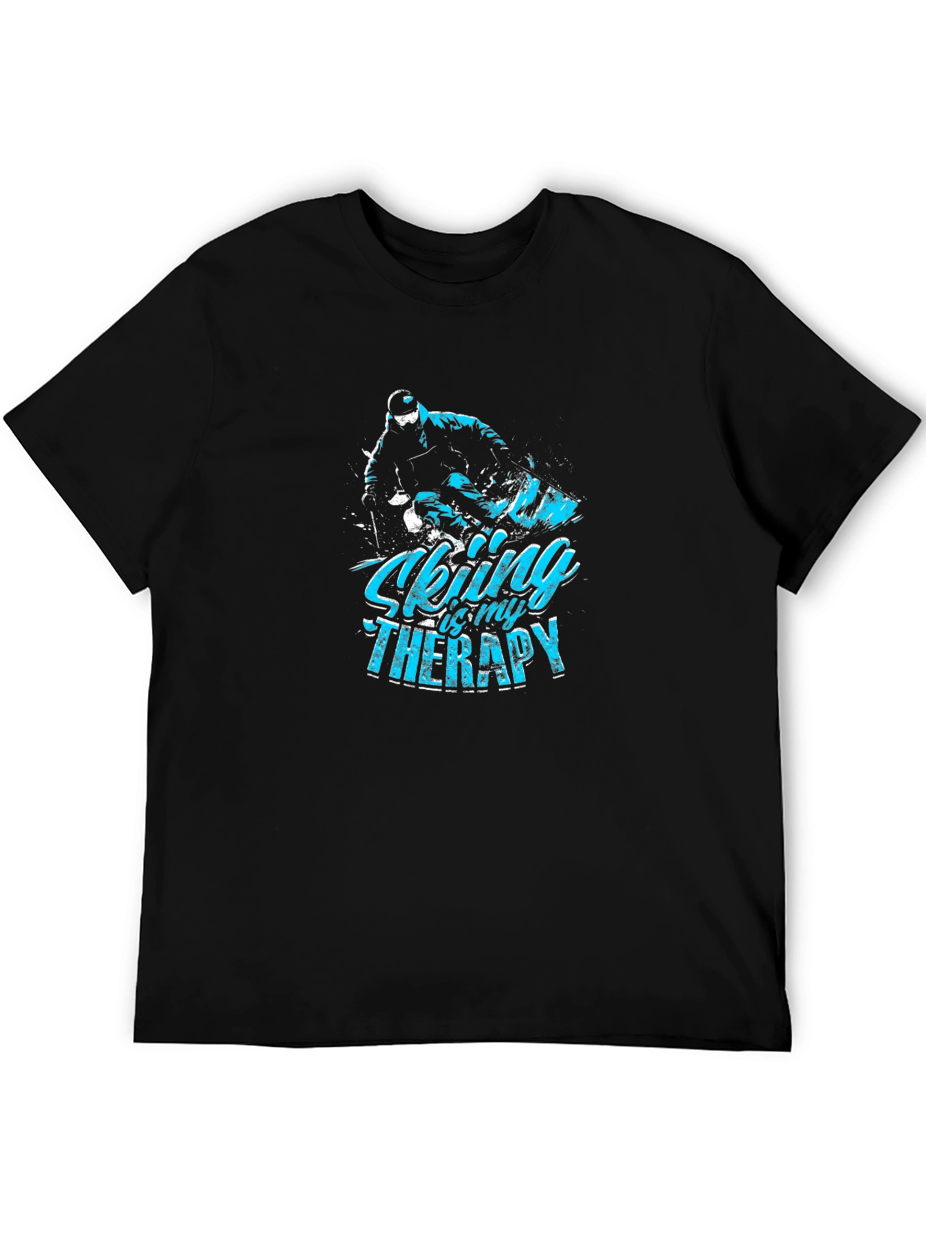 Skiing Therapy Graphic Tee - Black Cotton T-Shirt
