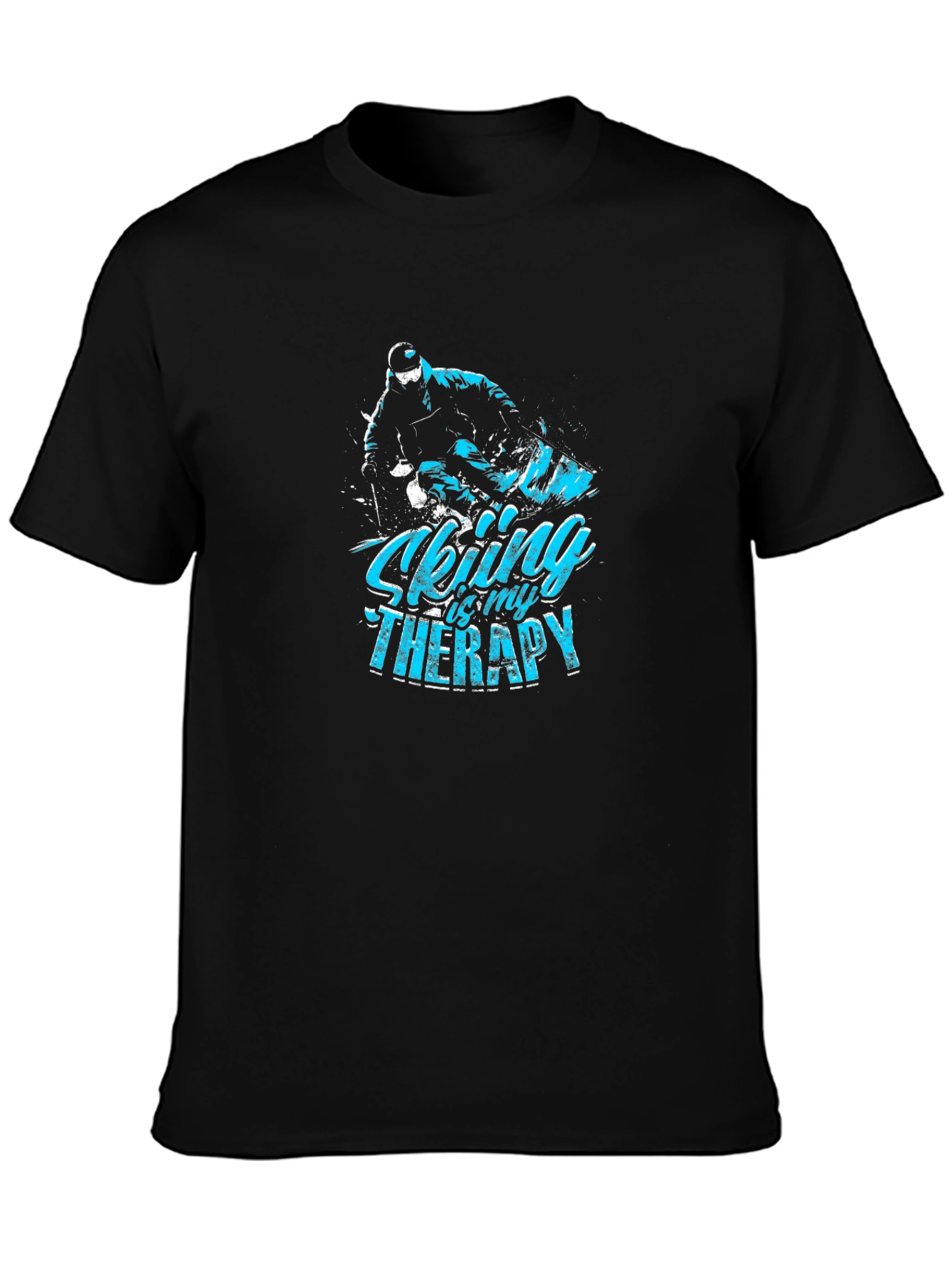 Skiing Therapy Graphic Tee - Black Cotton T-Shirt