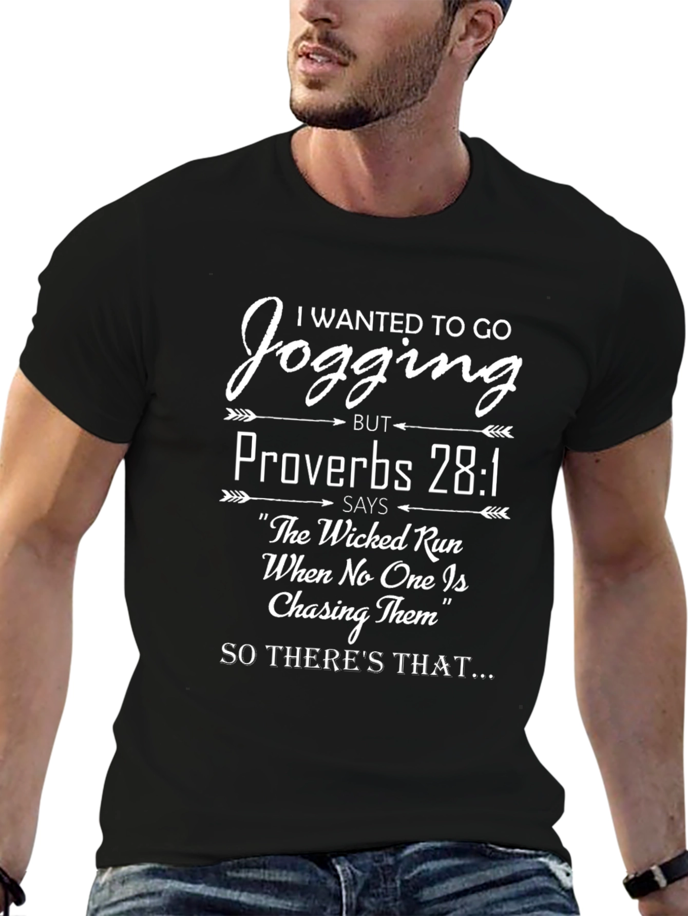 Funny Proverbs 28:1 Jogging Graphic T-Shirt