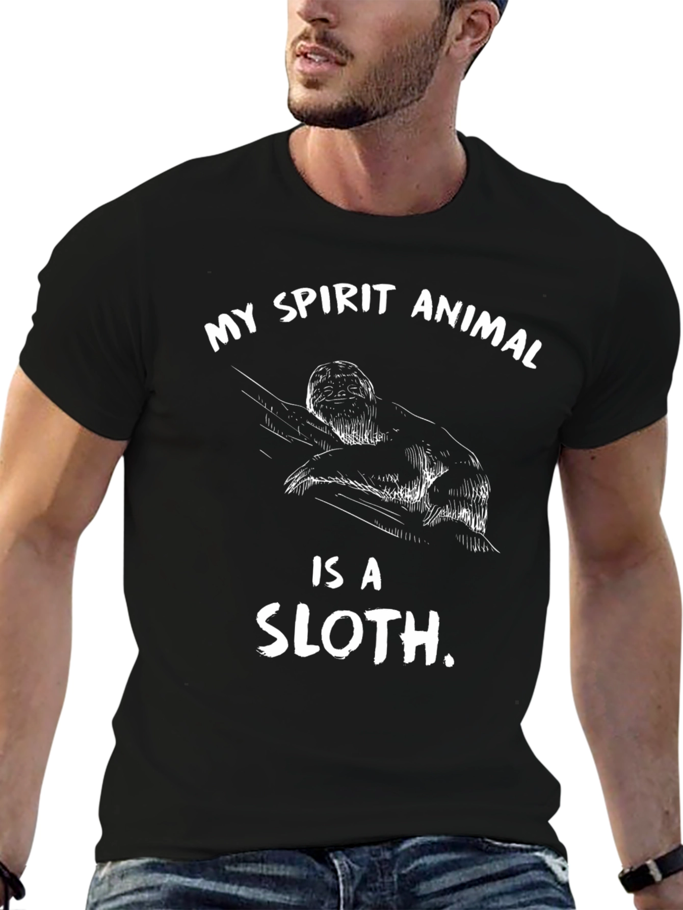 Sloth Spirit Animal Graphic Tee - Black Cotton T-Shirt