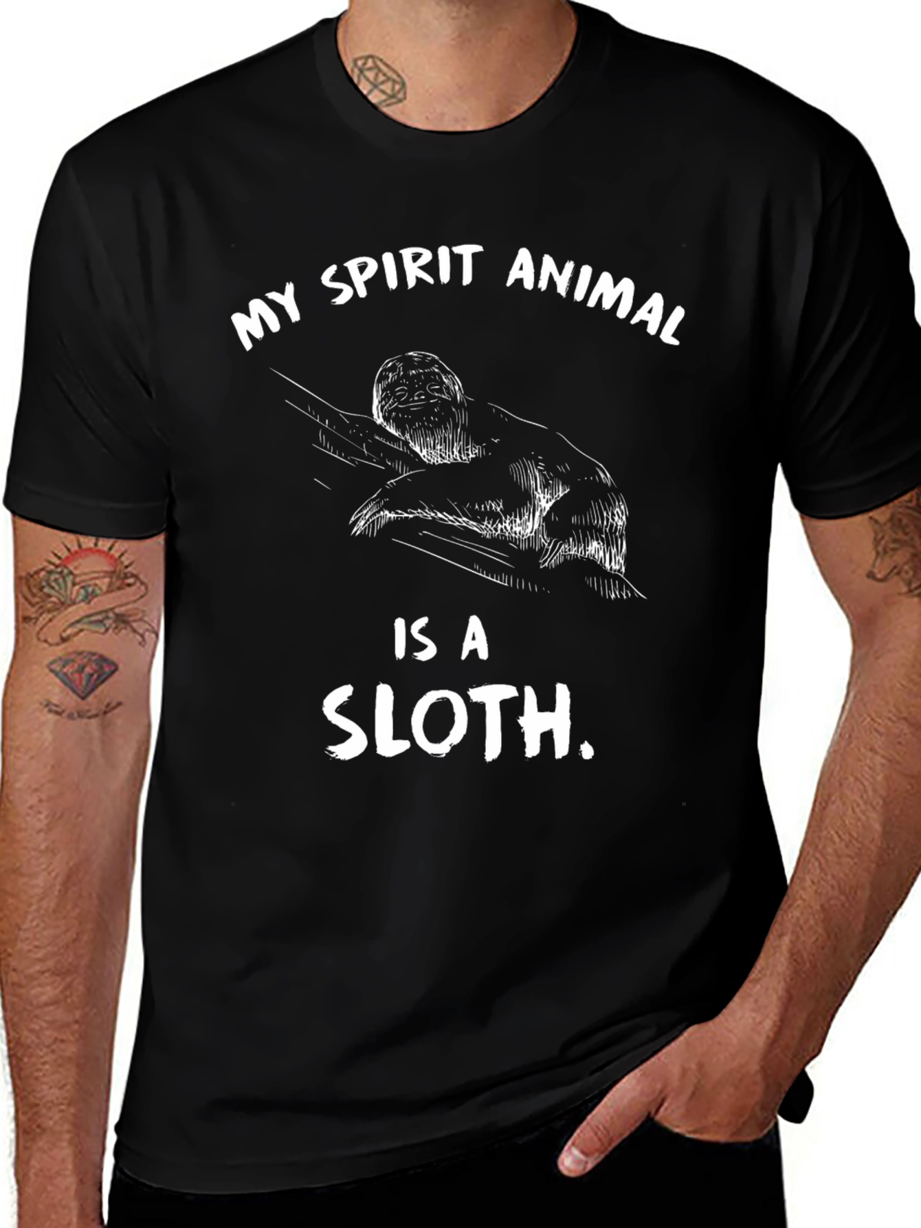 Sloth Spirit Animal Graphic Tee - Black Cotton T-Shirt