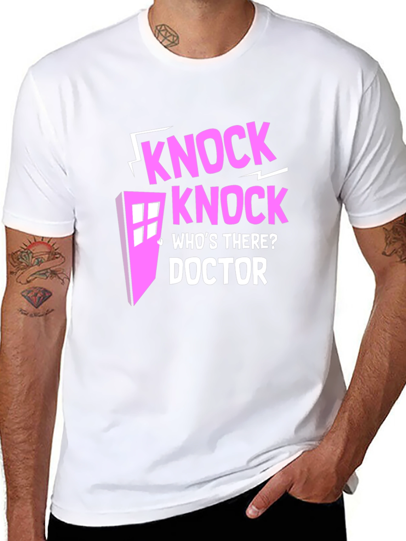 Knock Knock Doctor Who Pink Design Black T-Shirt