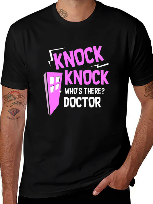 Knock Knock Doctor Who Pink Design Black T-Shirt