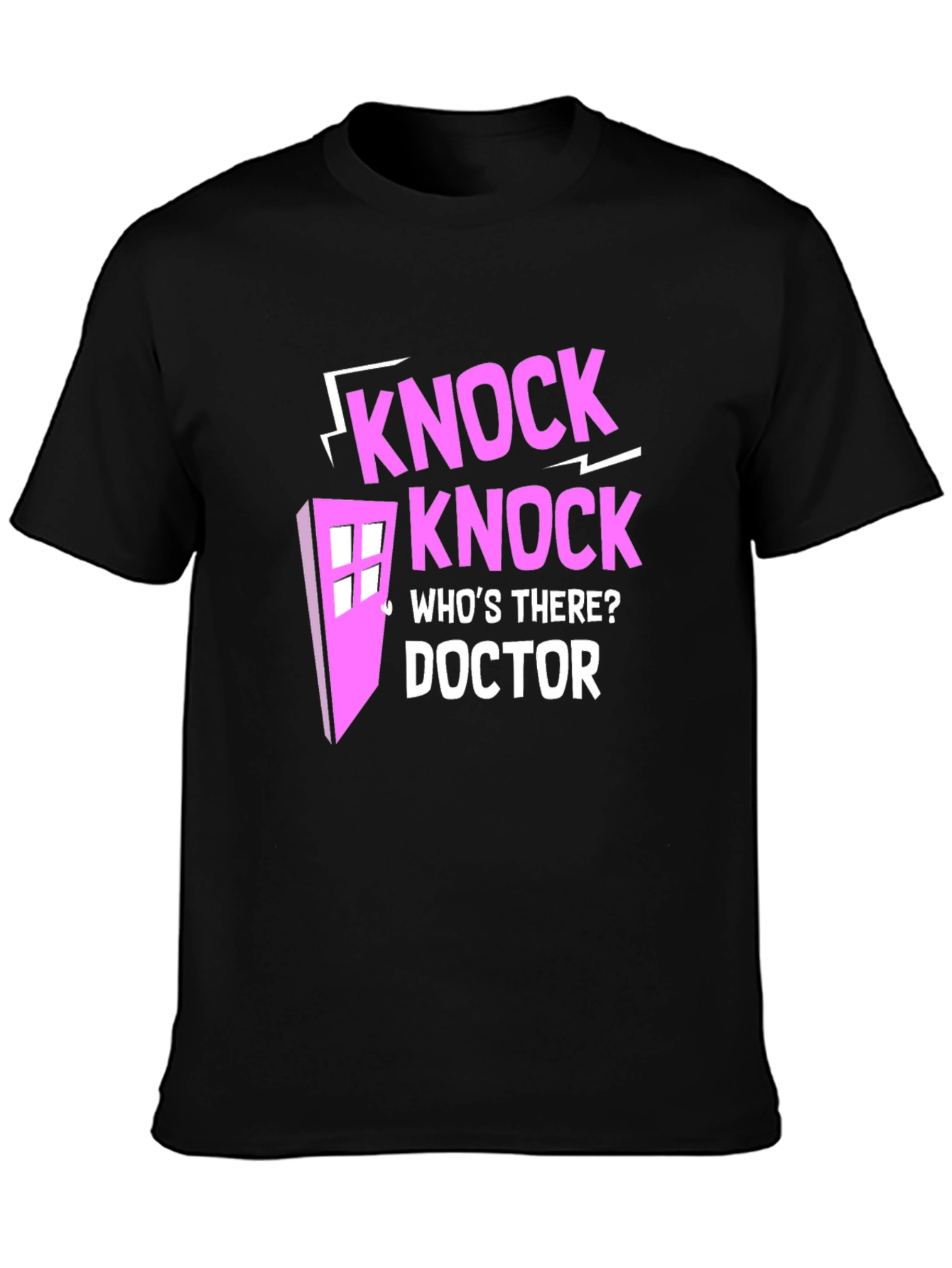 Knock Knock Doctor Who Pink Design Black T-Shirt
