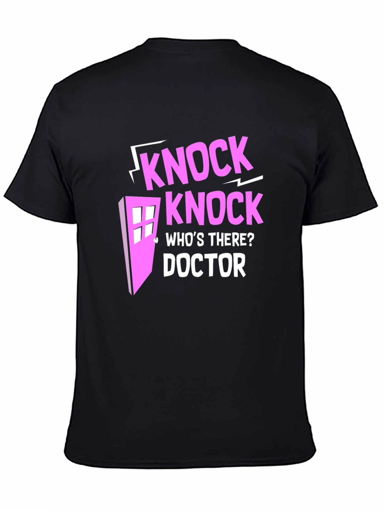 Knock Knock Doctor Who Pink Design Black T-Shirt