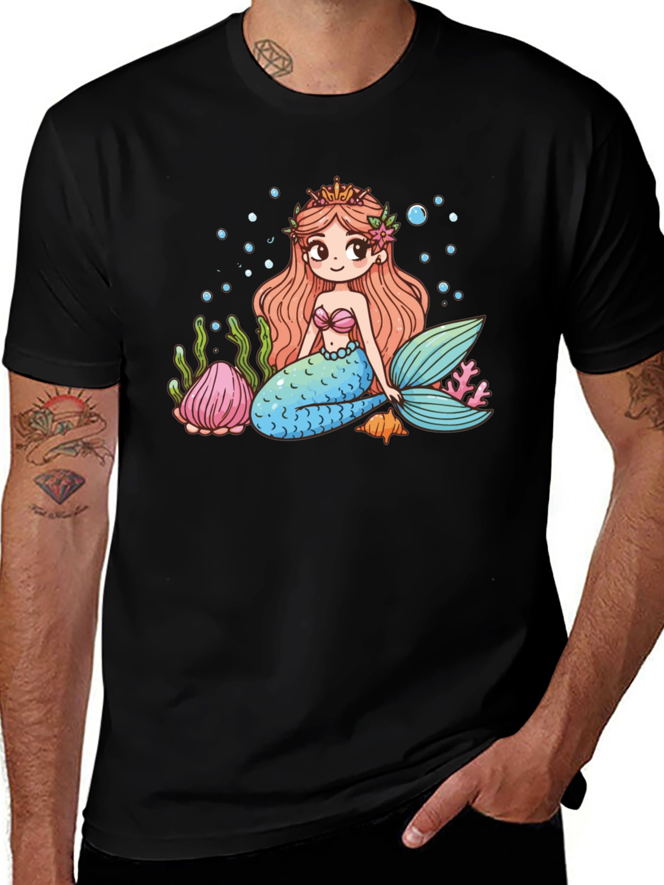 Mermaid Graphic Tee - Cute Cartoon Sea Life Design