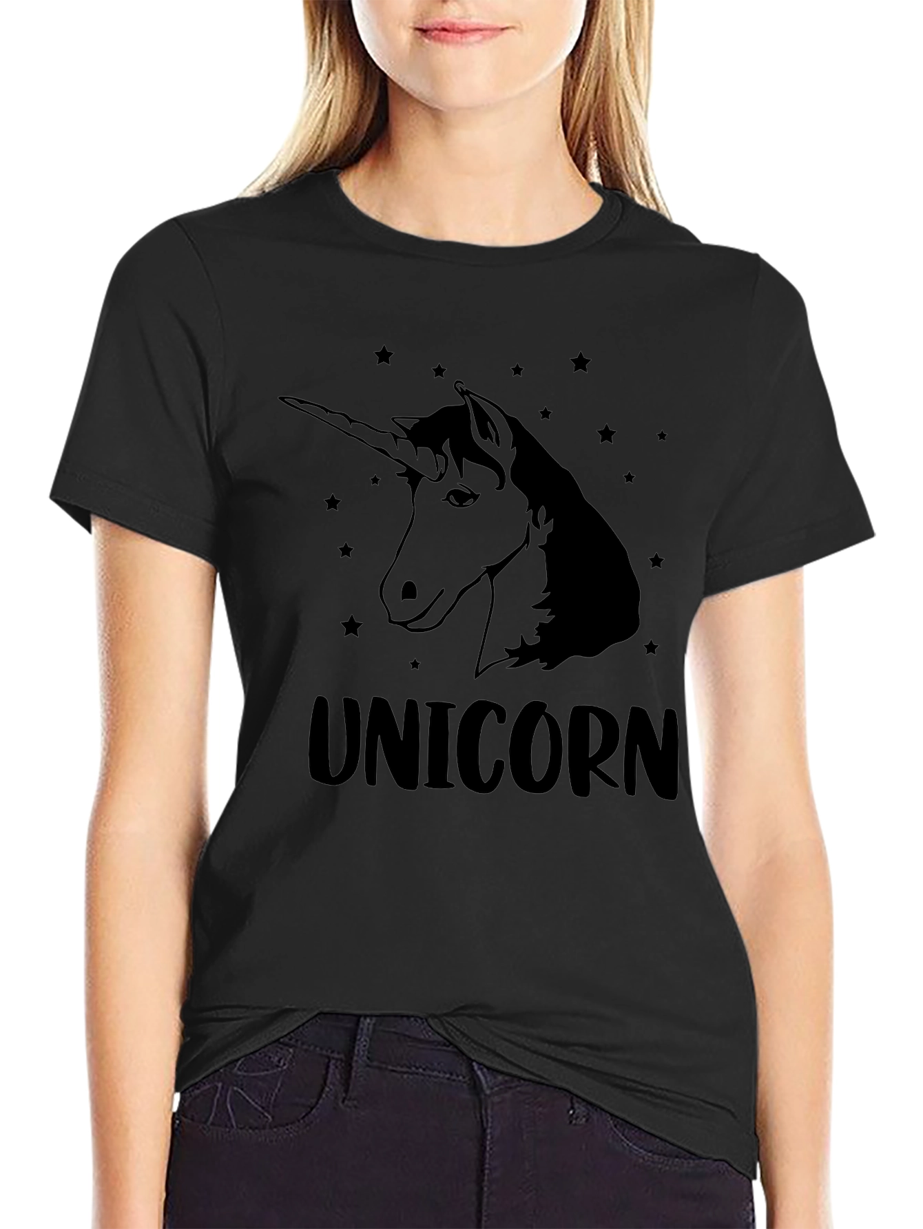 Unicorn Graphic Print Black T-Shirt
