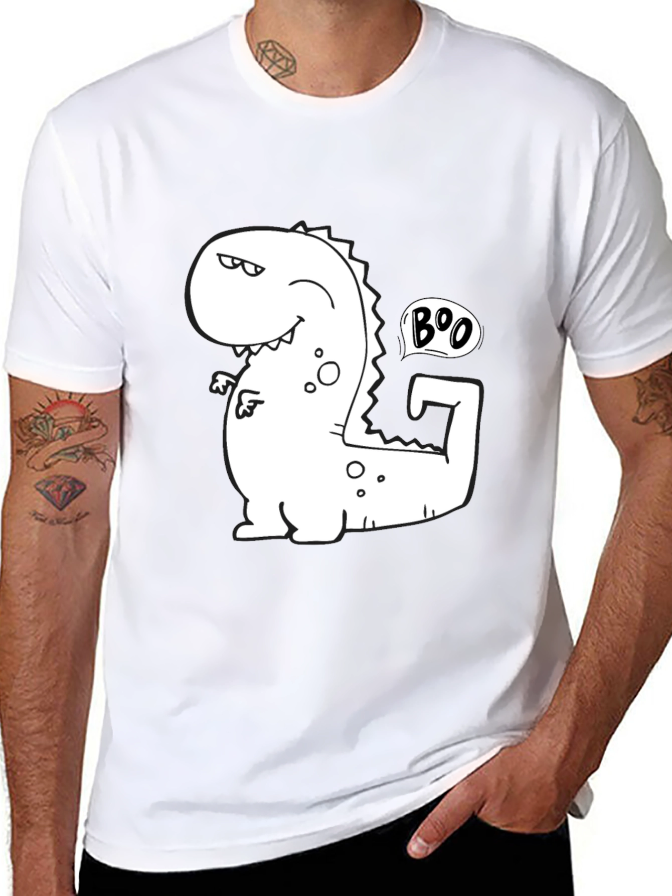 Funny Boo Dinosaur Graphic Black T-Shirt