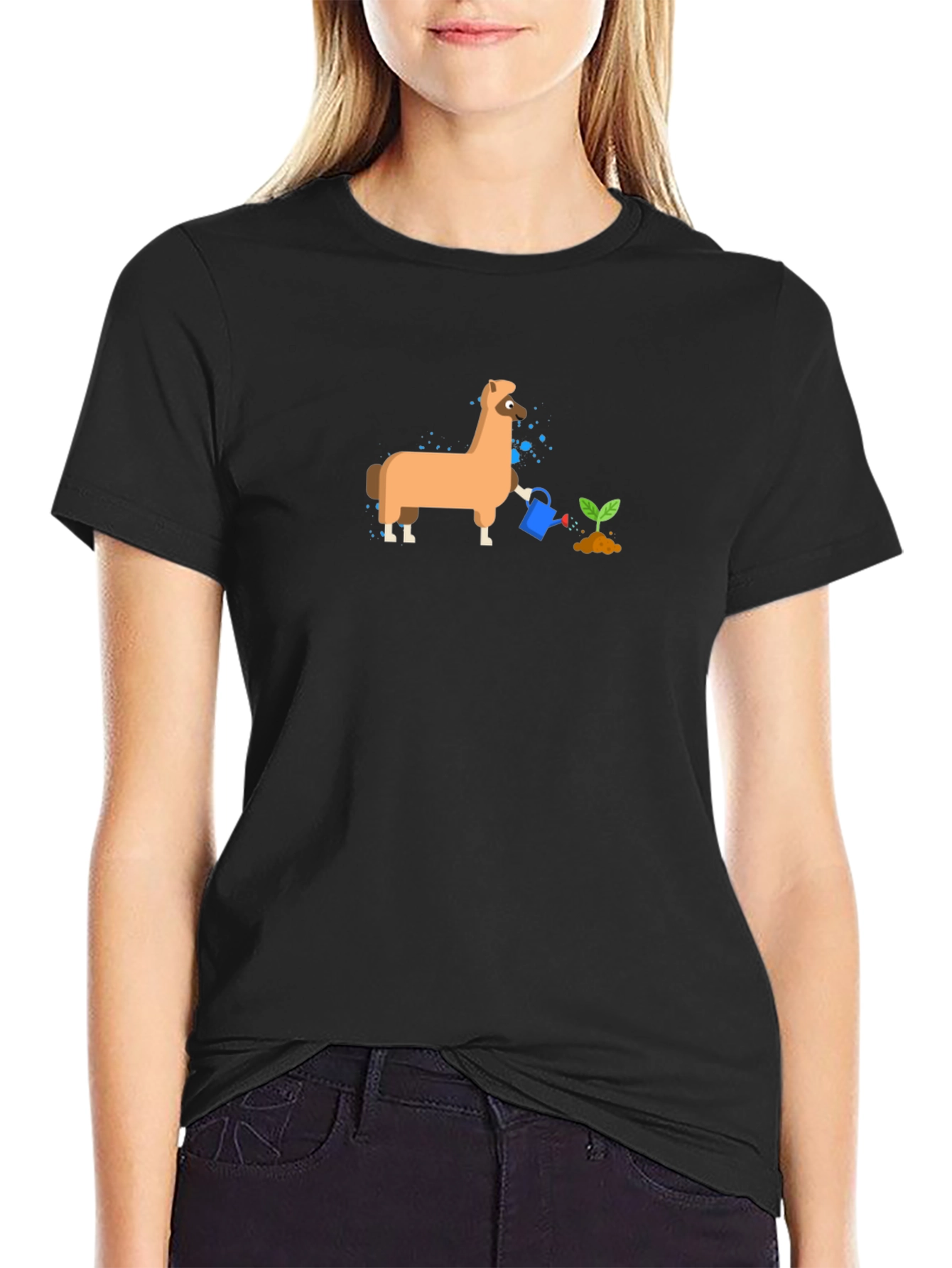 Llama Watering Plant Graphic Tee
