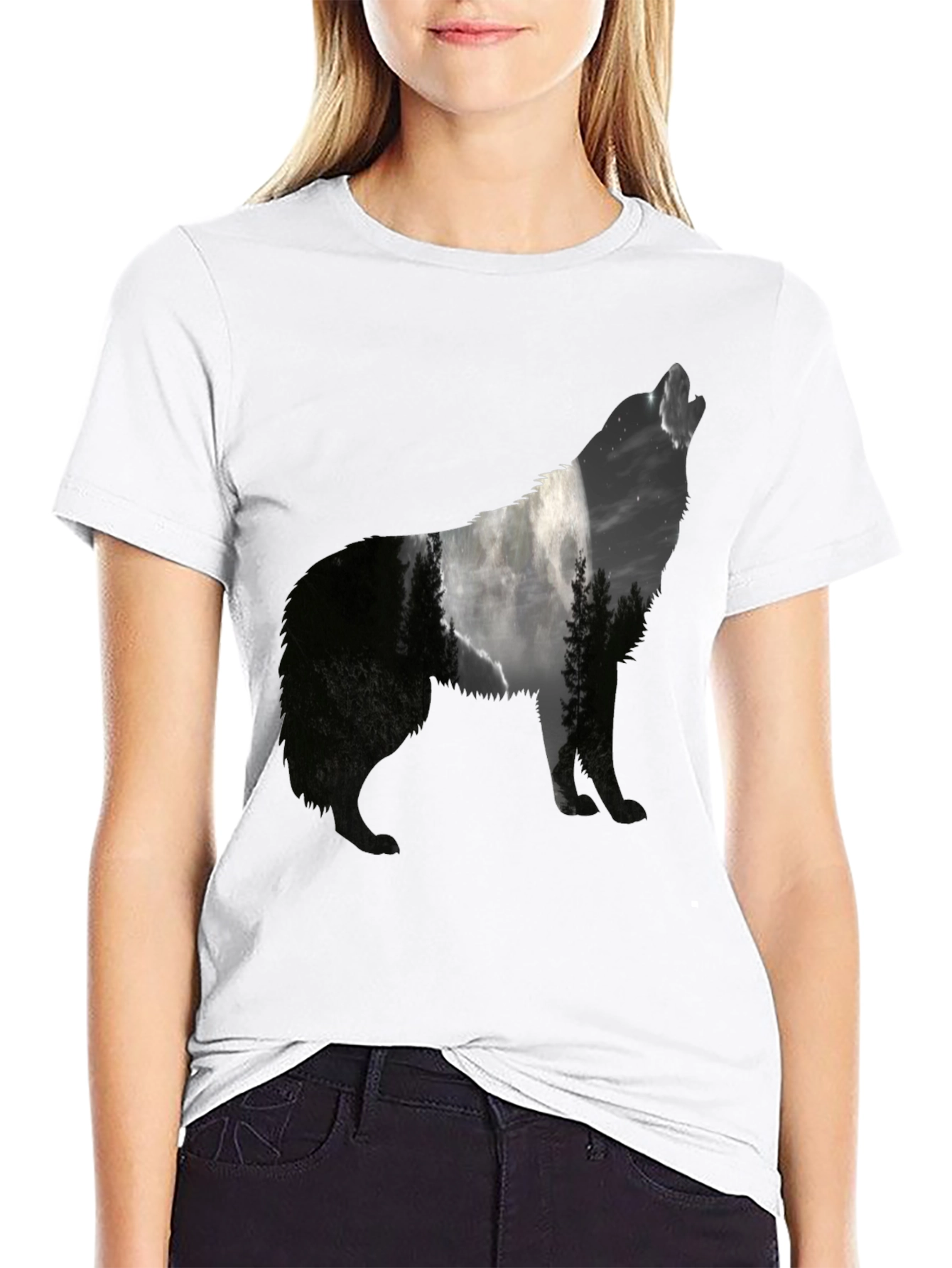 Wolf Silhouette Graphic Print T-Shirt