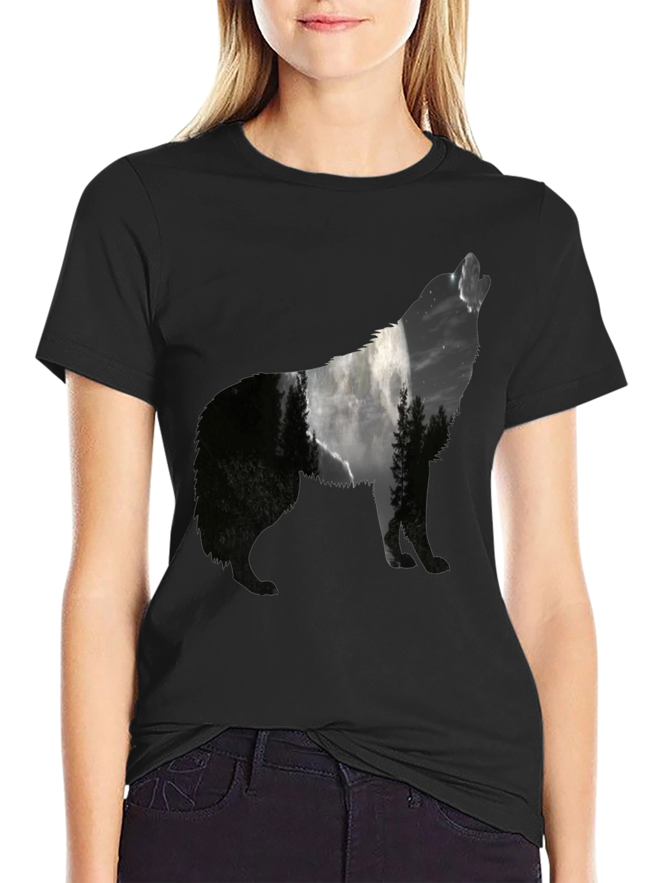 Wolf Silhouette Graphic Print T-Shirt